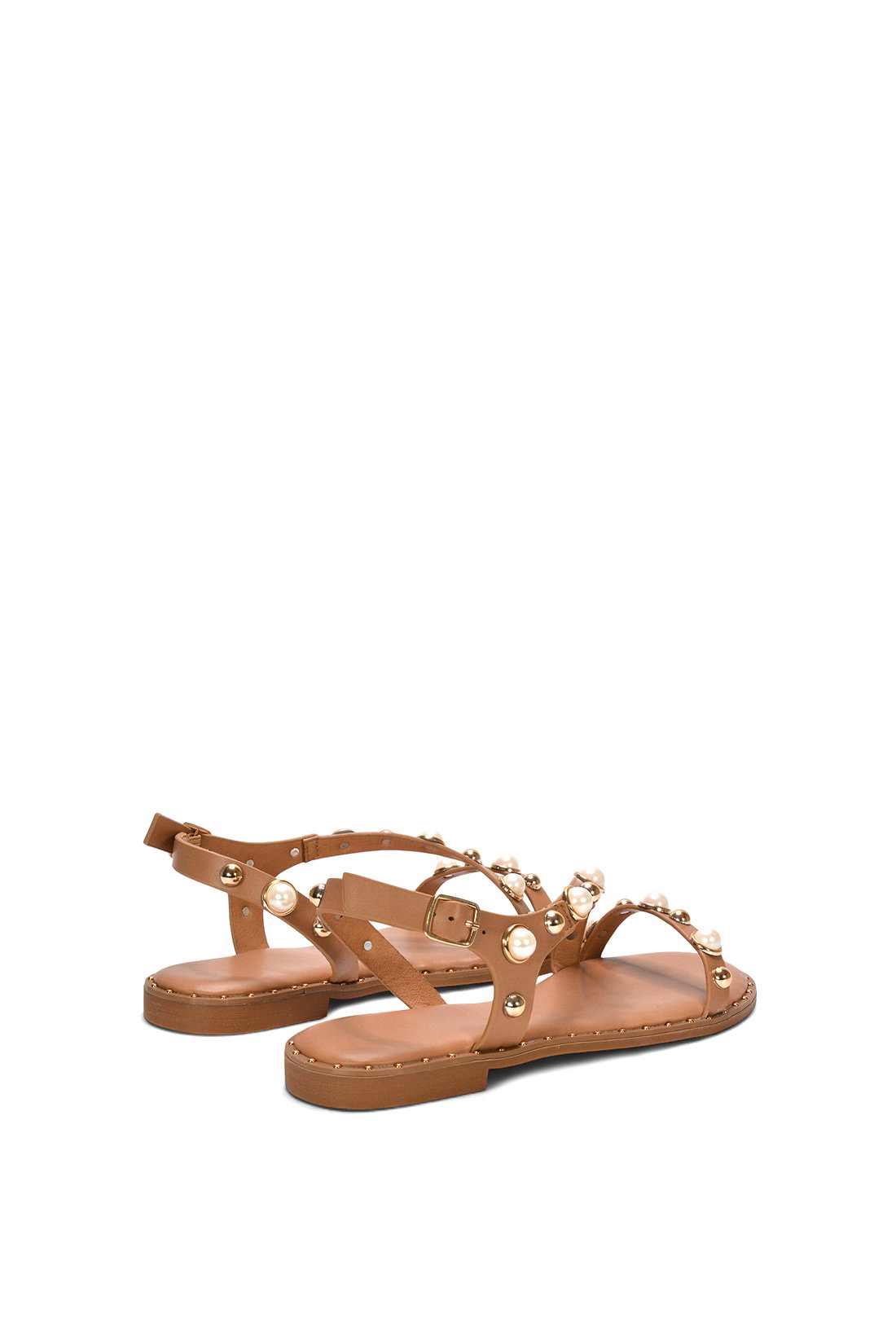 Nude XY LONDON Nude Flat Slingback Sandals With Studded Pearls, Image 4 of 6