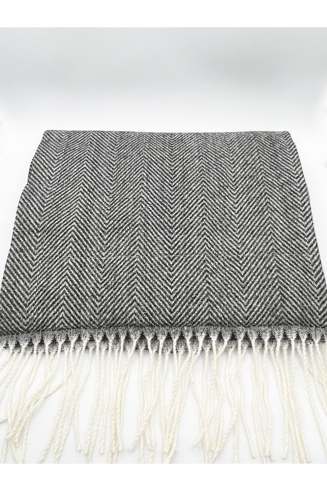 Black Herringbone Tassle Scarf, Image 3 of 5