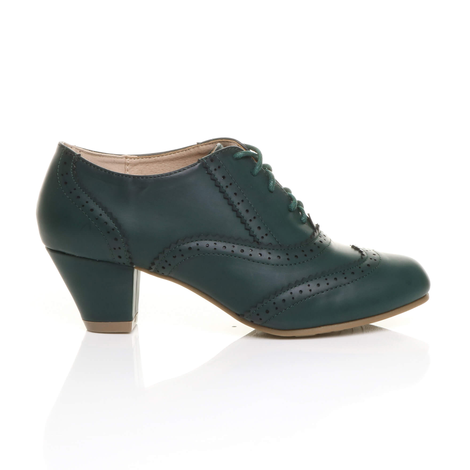 Teal AJVANI Teal Mid Heel Brogue Ankle Boots Shoe Boots, Image 2 of 6