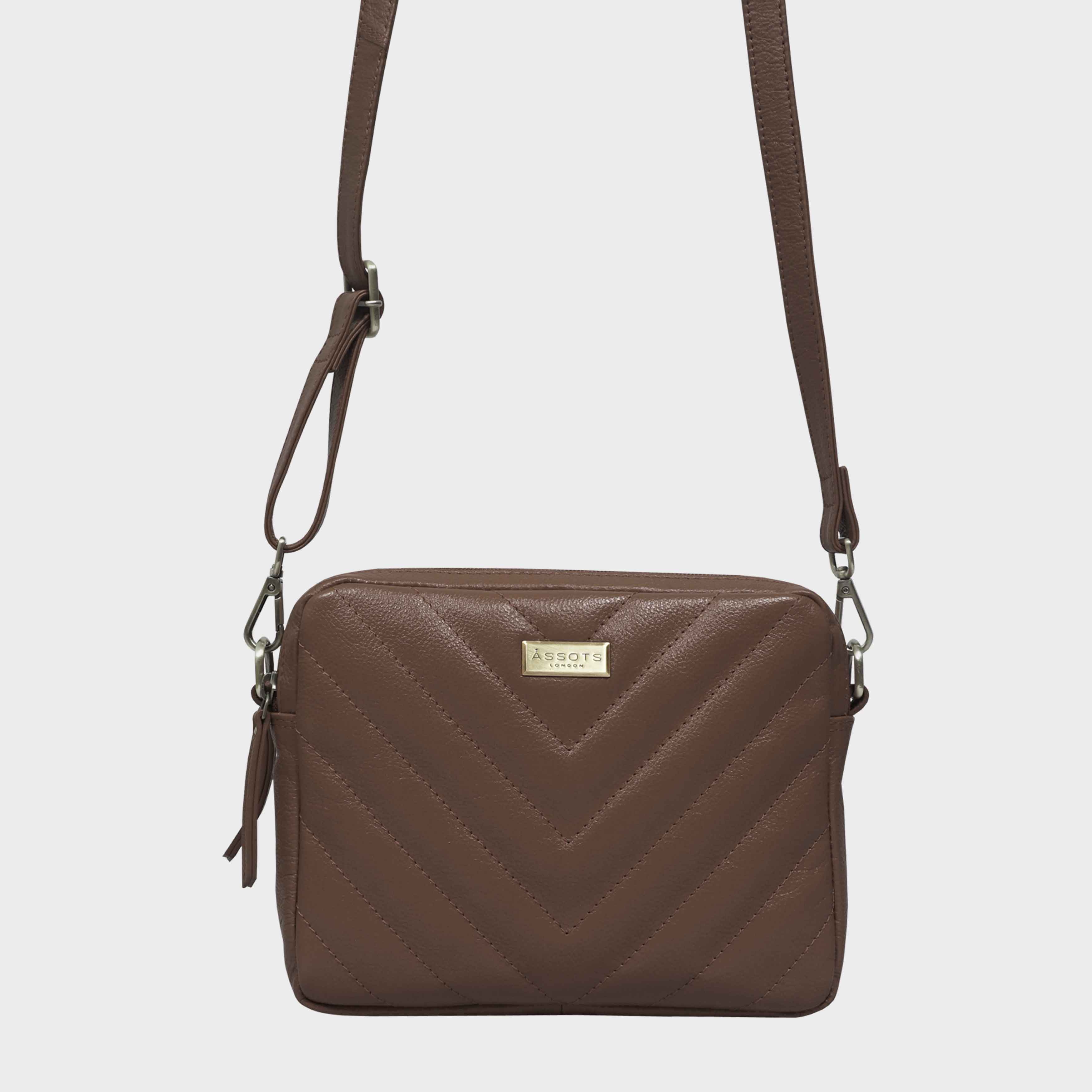 Tan 'IRIS' Quilted Soft Pebble Grain Leather Crossbody Bag, Image 1 of 6