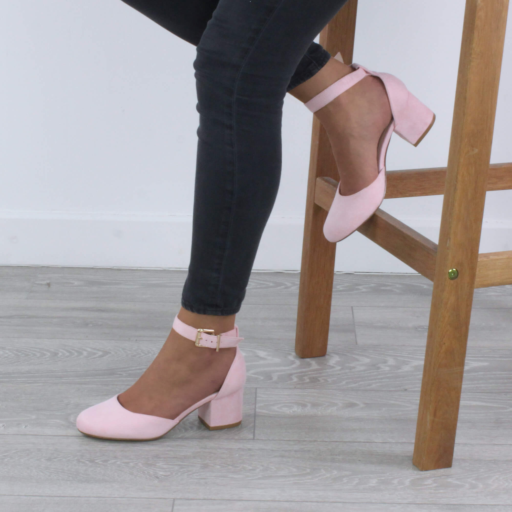 Light Pink AJVANI Light Pink Mid Block Heel Ankle Strap 2 Part Heels, Image 5 of 6