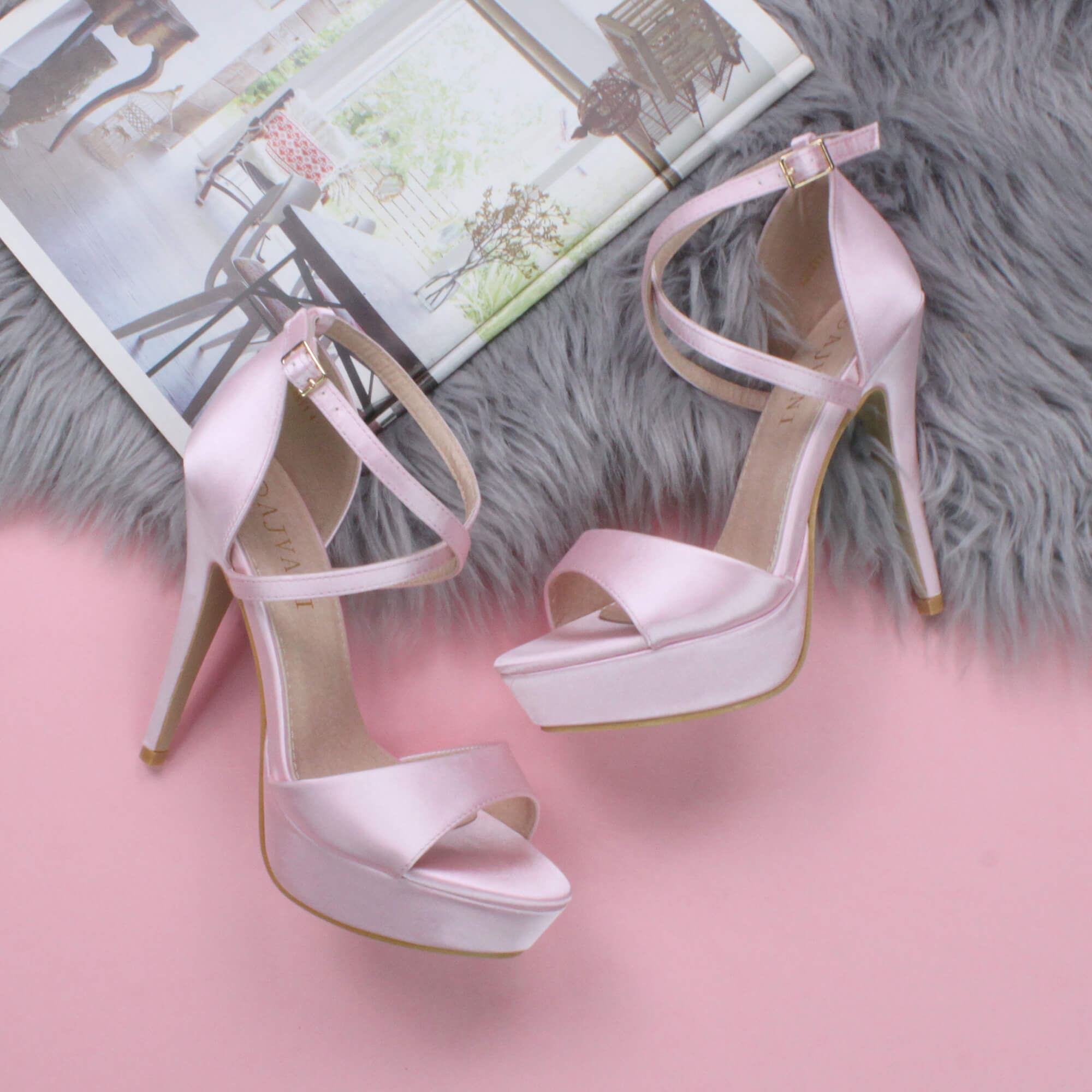 Light Pink AJVANI Light Pink High Heel Crossed Straps Platform Sandals, Image 4 of 6