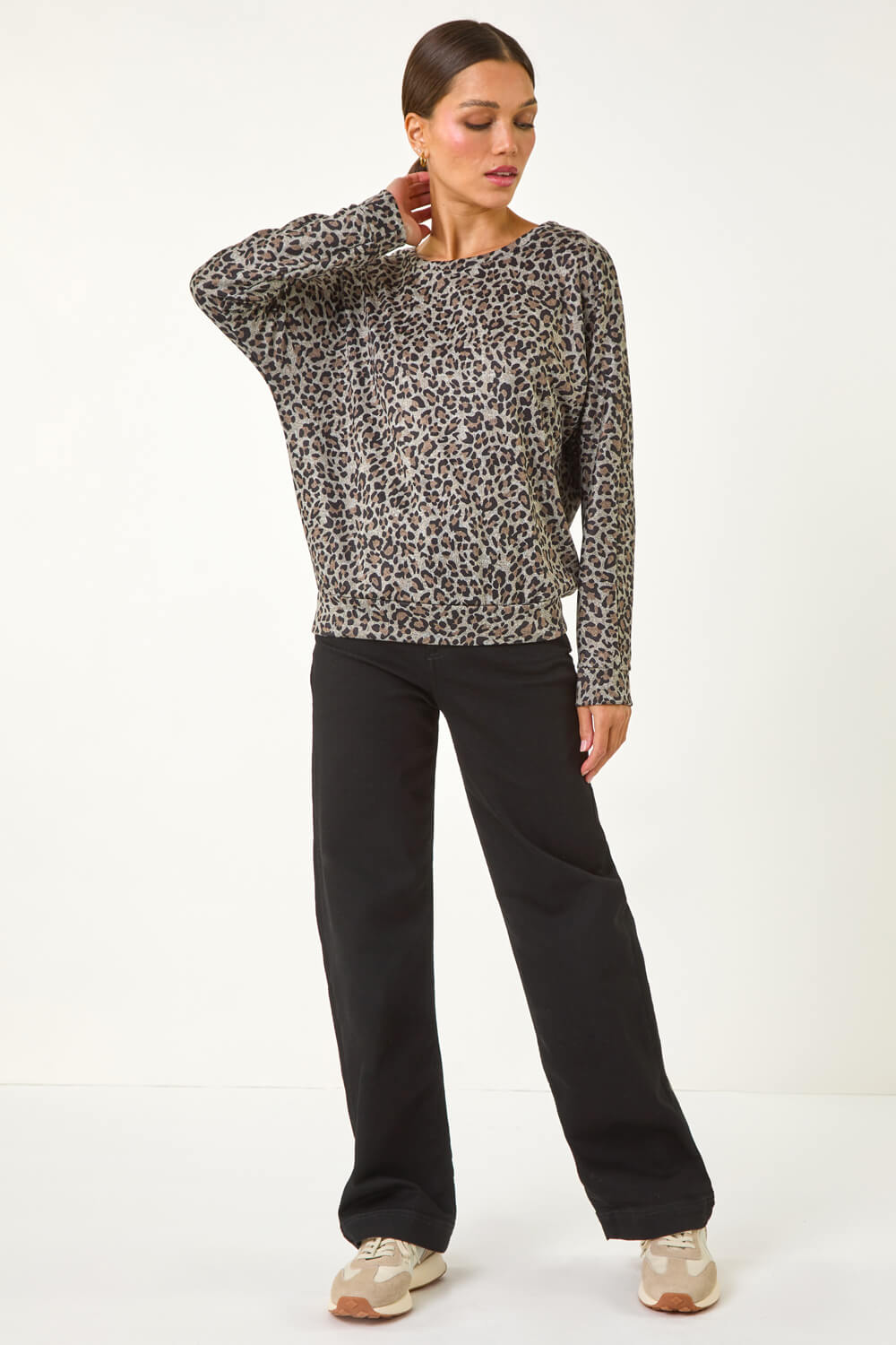 Natural  Animal Print Banded Hem Top, Image 5 of 5