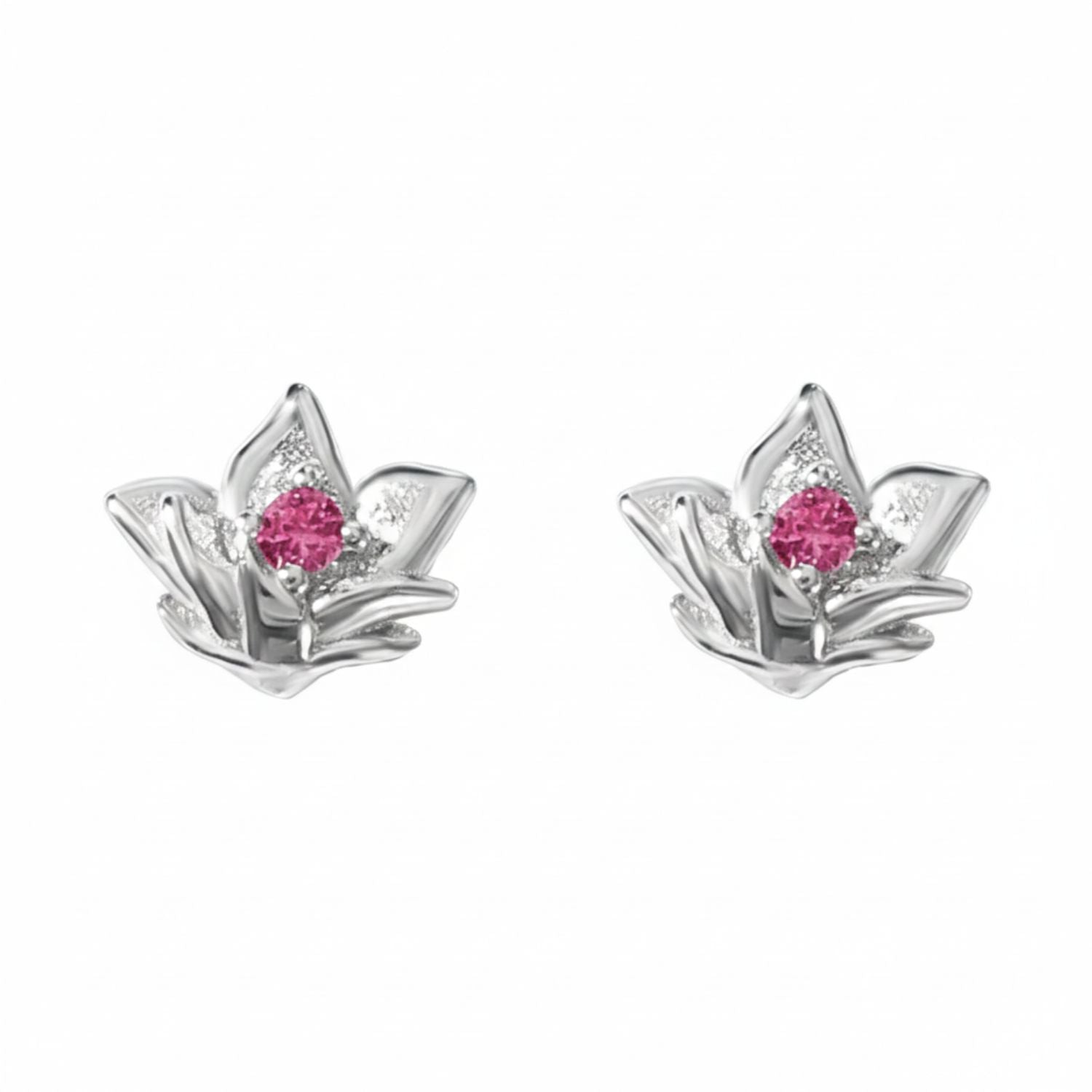 Silver Ruby July Birthstone Larkspur Birthflower Stud Earrings, Image 1 of 3