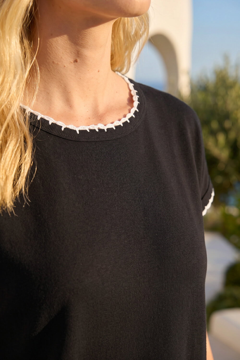 Black Stitch Detail Ribbed Top, Image 5 of 4