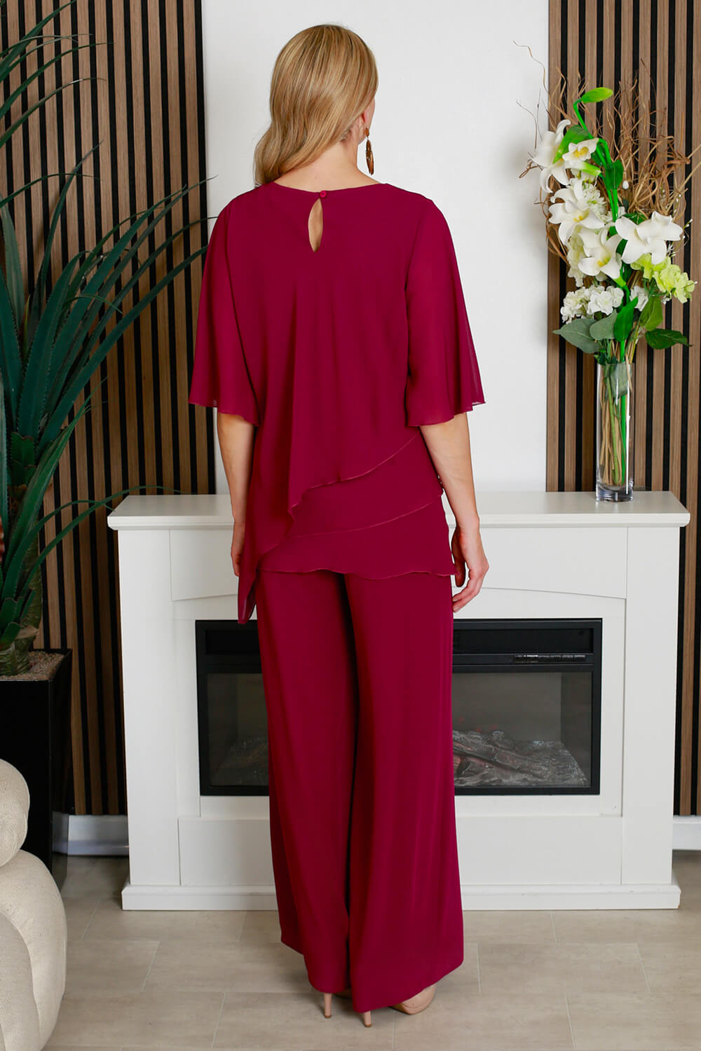 Wine Julianna Chiffon Trousers, Image 4 of 4