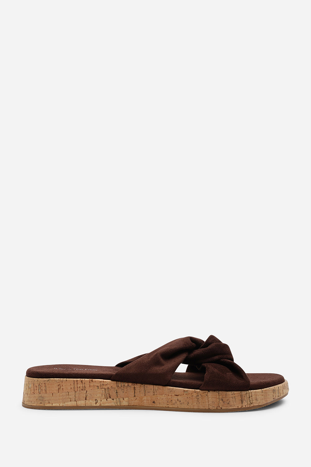 Dark Brown Where's That From Dark Brown Bowite Knotted Open Toe Low Wedge Sandal, Image 2 of 6