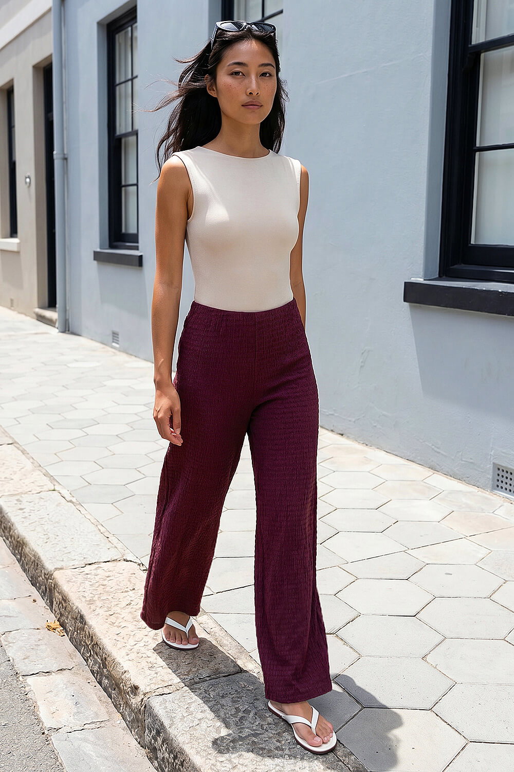 Wine Petite Stretch Trouser, Image 1 of 4