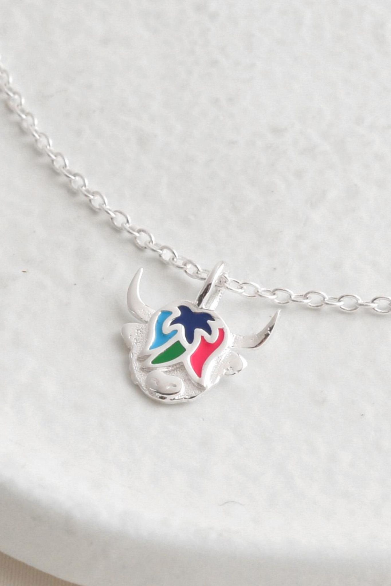 Multi Sterling Silver Bright Highland Cow Necklace, Image 3 of 4