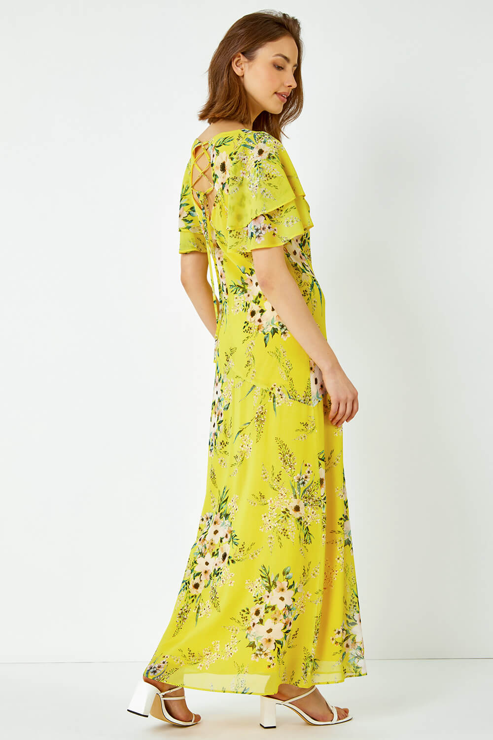 Yellow Floral Tiered Sleeve Maxi Dress | Roman UK