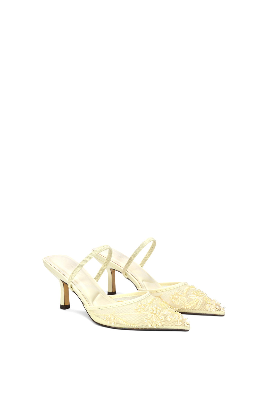 Ivory 'Sabbie' Ivory Bridal Pointed Heeled Mules With Beaded Mesh, Image 3 of 6