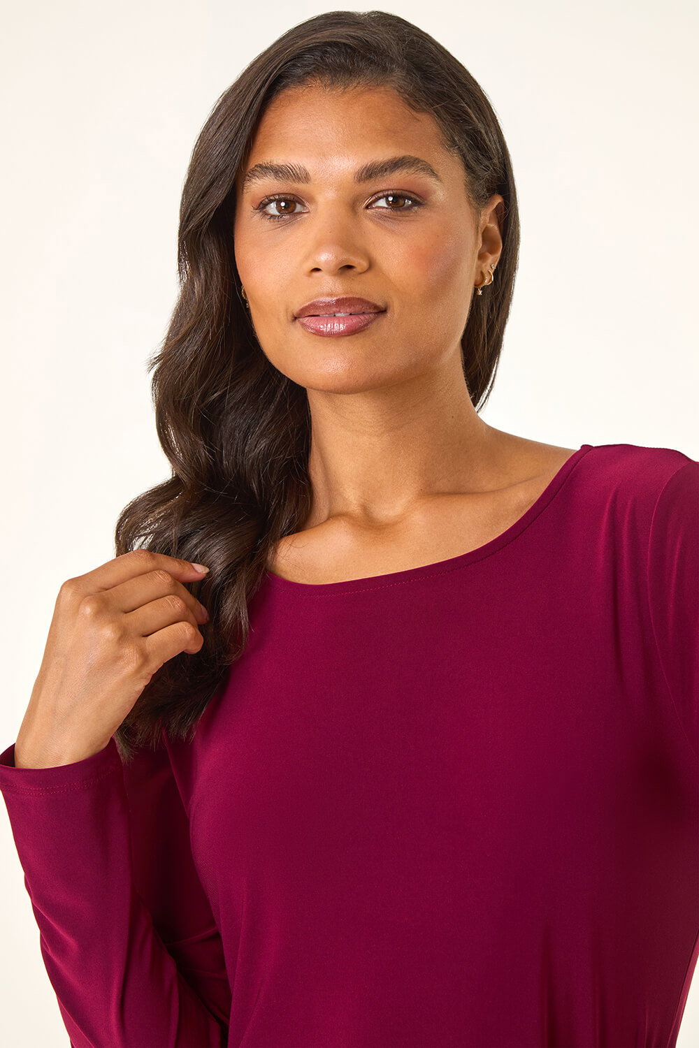 Burgundy Sequin Hem Tunic Stretch Top, Image 5 of 5