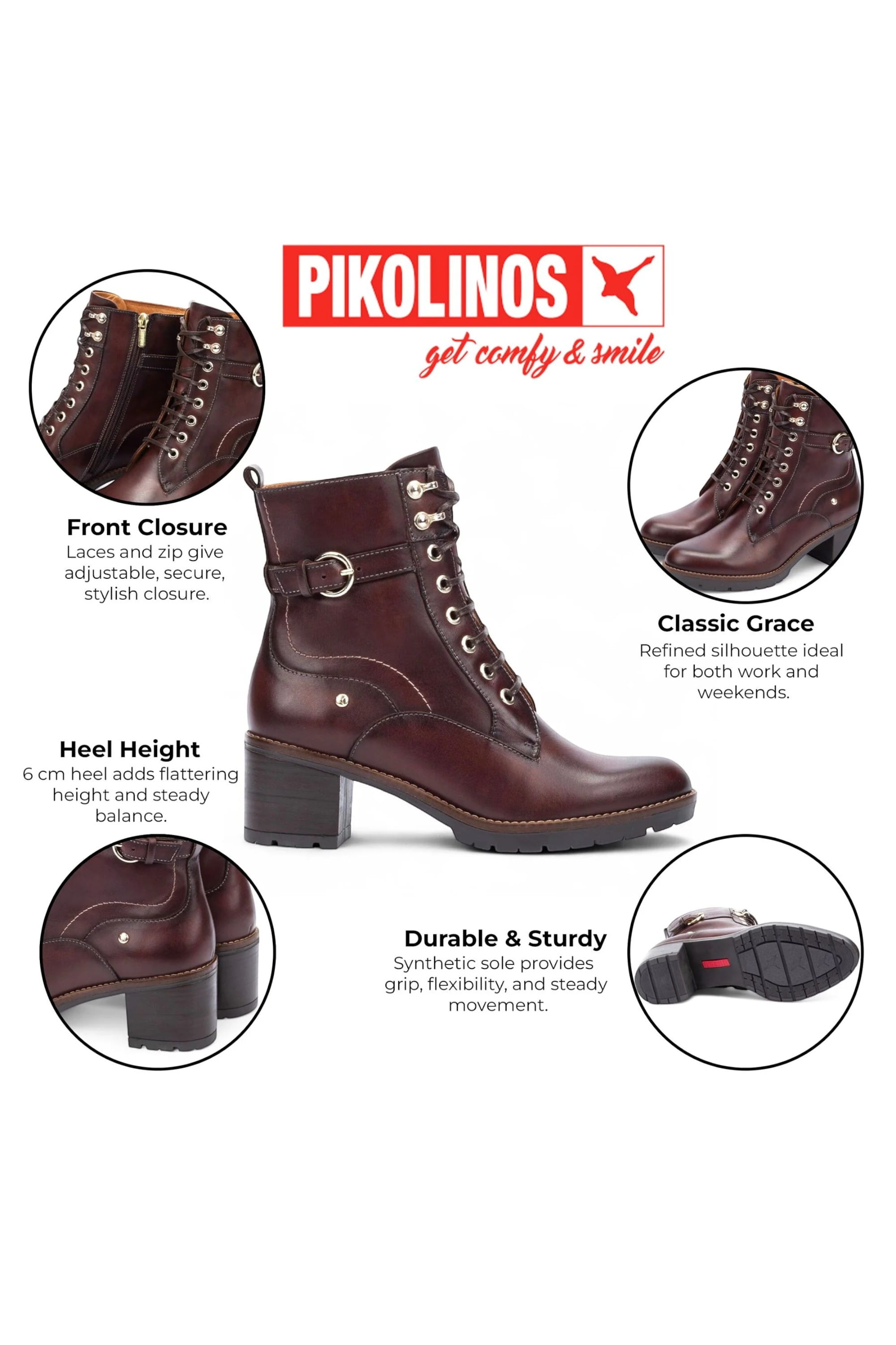Brown Women’s Combat Ankle Boots -W7H-8510, Image 3 of 7
