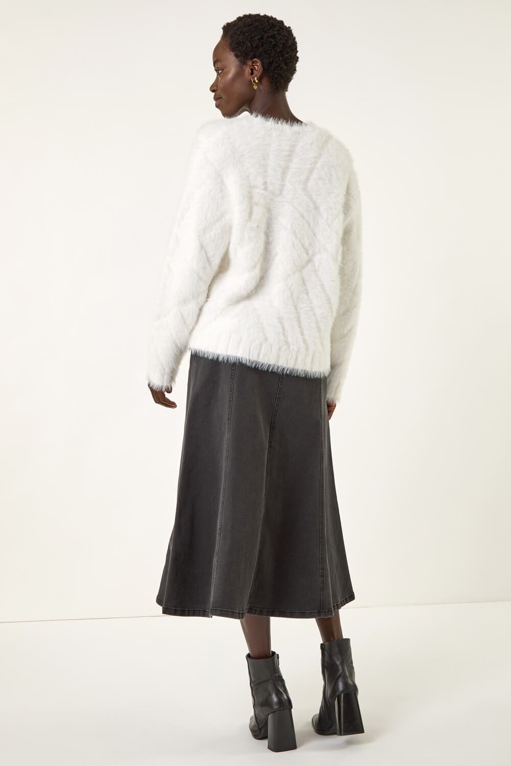 Ivory  Fluffy Stripe Knit Jumper, Image 3 of 5