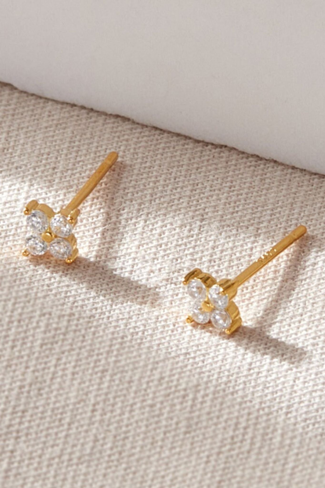 Gold Sterling Silver Four Leaf Clover Studs, Image 2 of 2