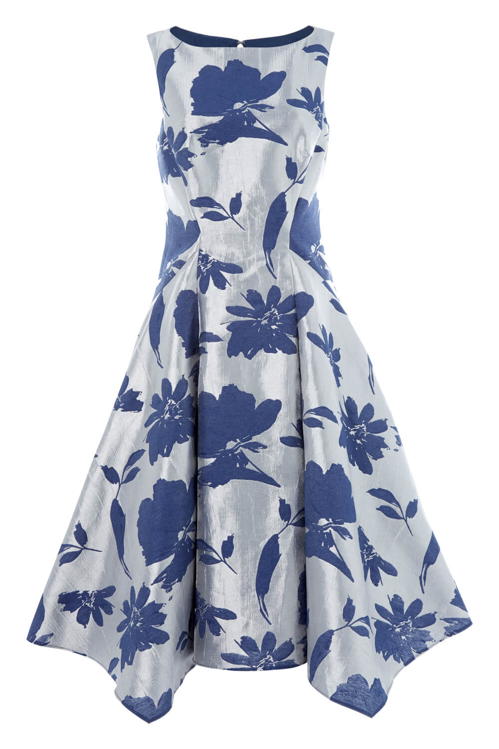 Silver Floral Jacquard Fit and Flare Dress, Image 6 of 5