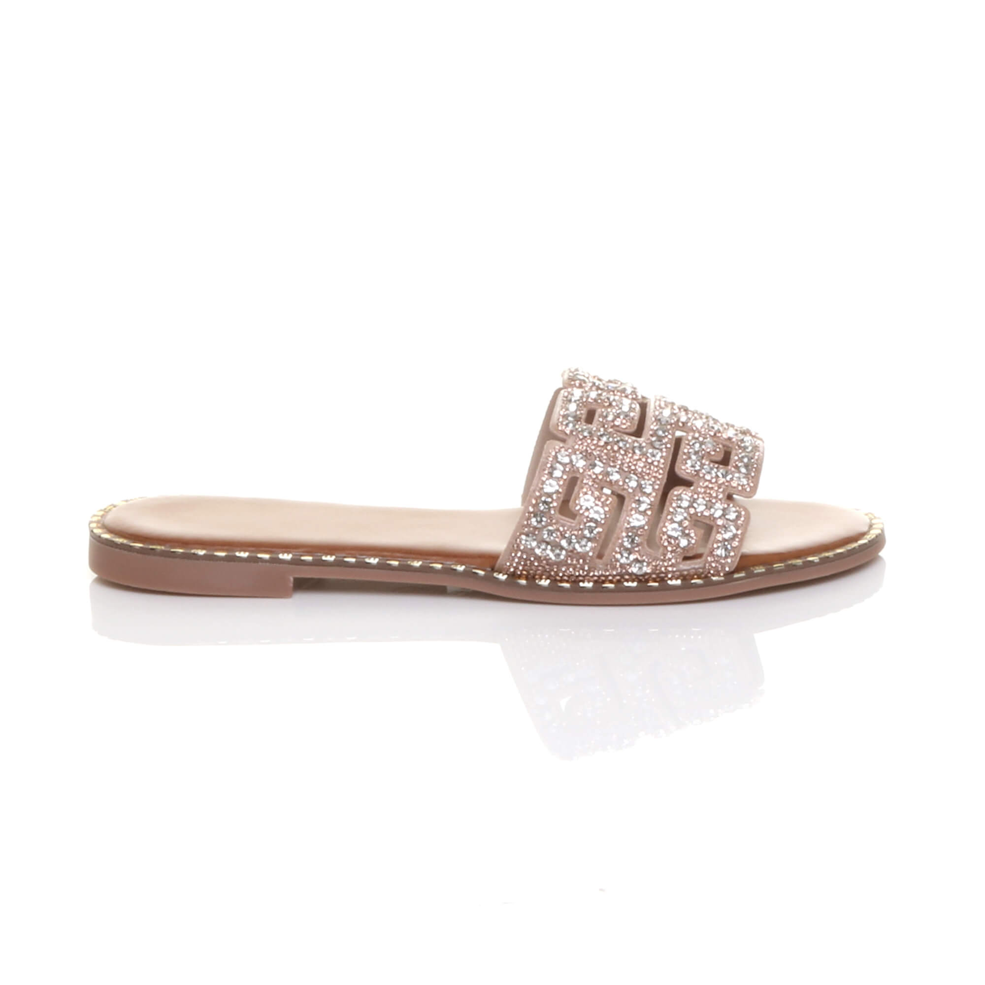 Rose Gold Flat Diamante Mule Sandals Flip Flips Sliders, Image 2 of 4