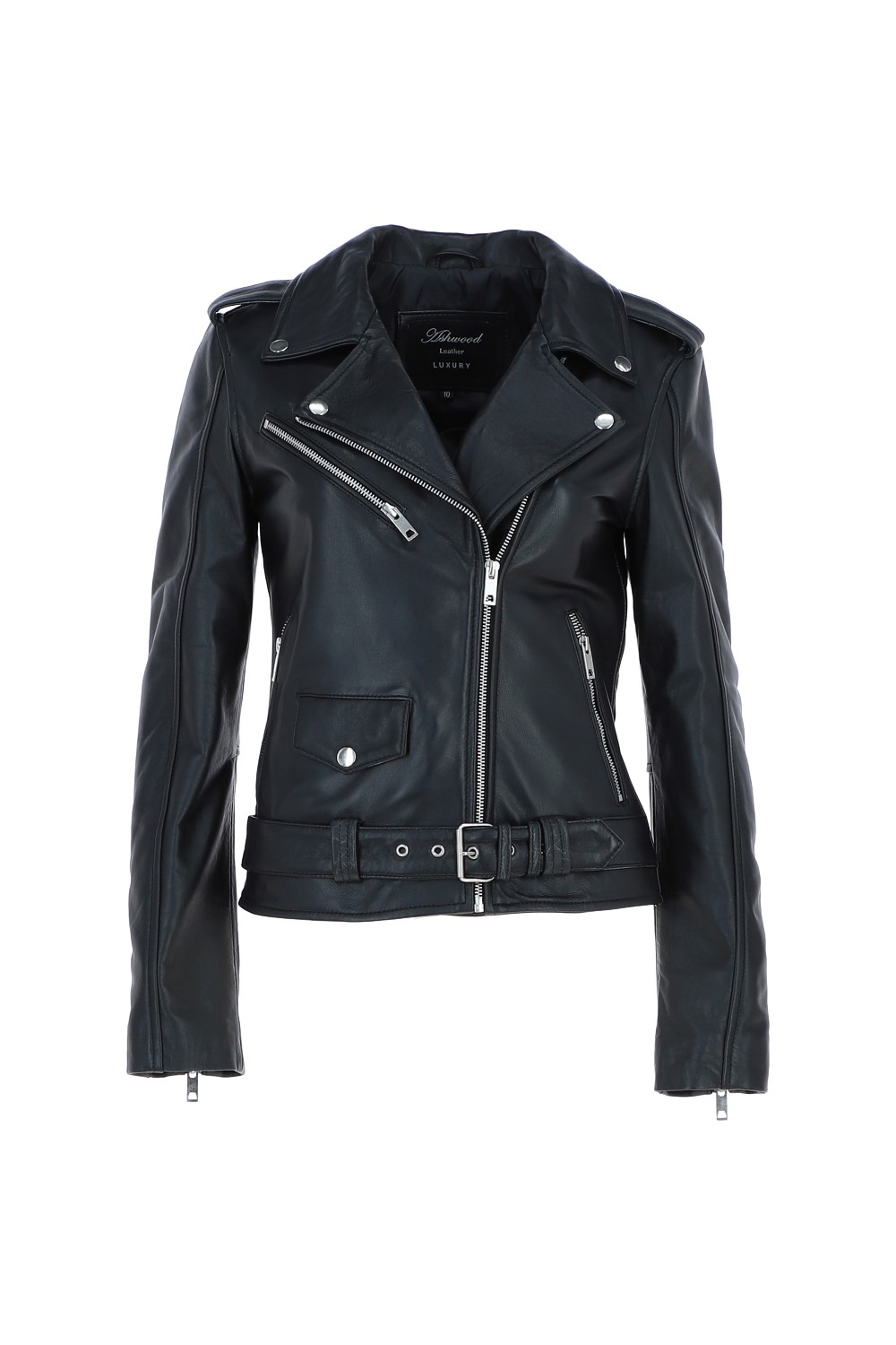 Black Ashwood Leather Black 'Stella' Real Leather Fashion Biker Jacket, Image 2 of 5