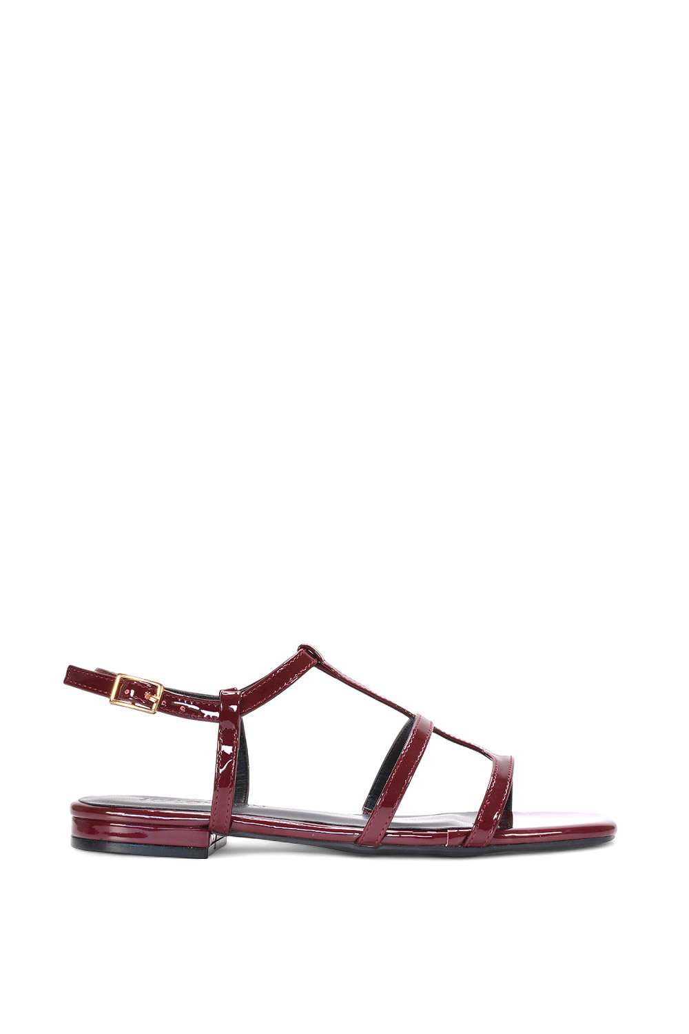 Black 'Danielle' Flat Strappy Caged Square Toe Sandals With Buckle