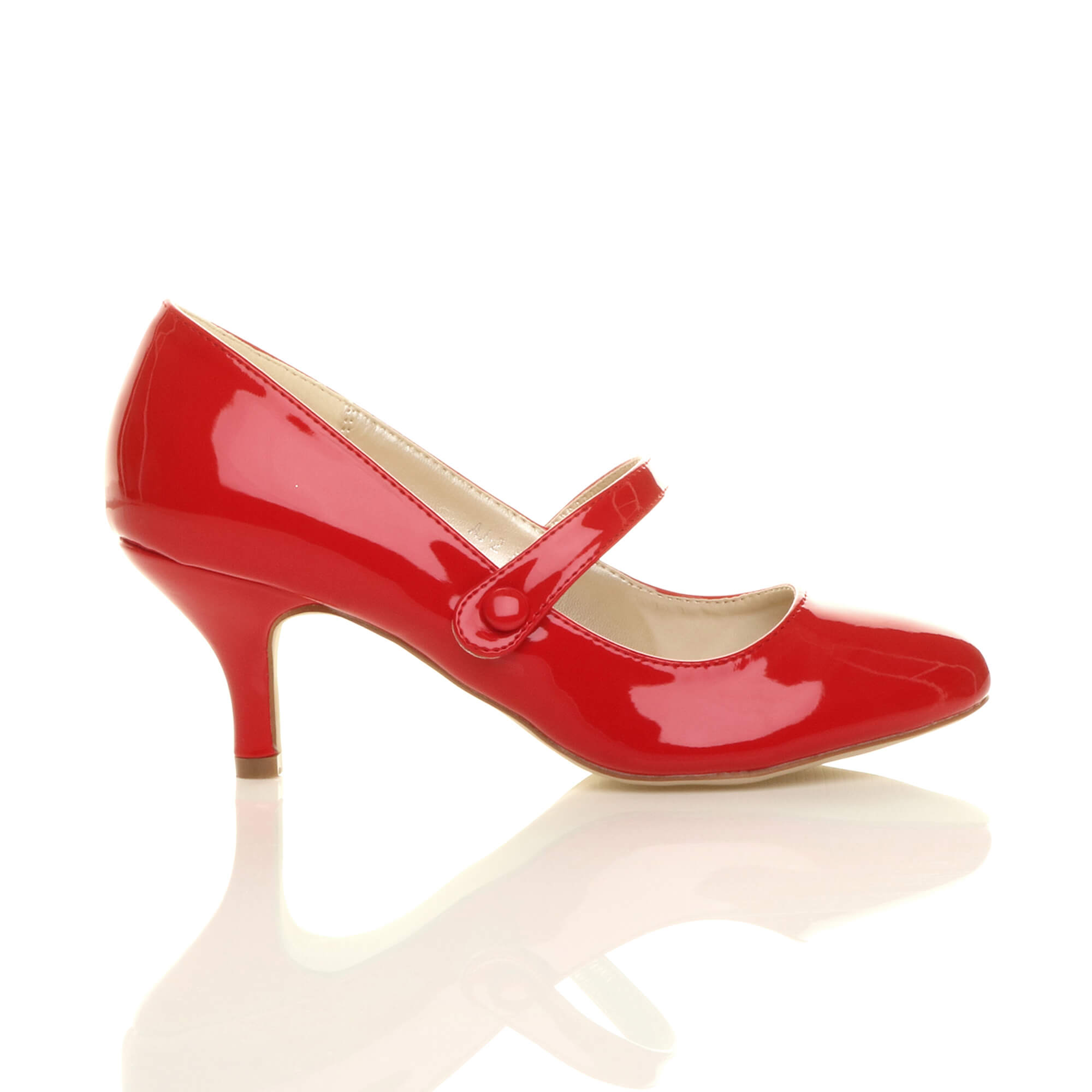 Red Mid Heel Mary Jane Court Shoes, Image 2 of 6