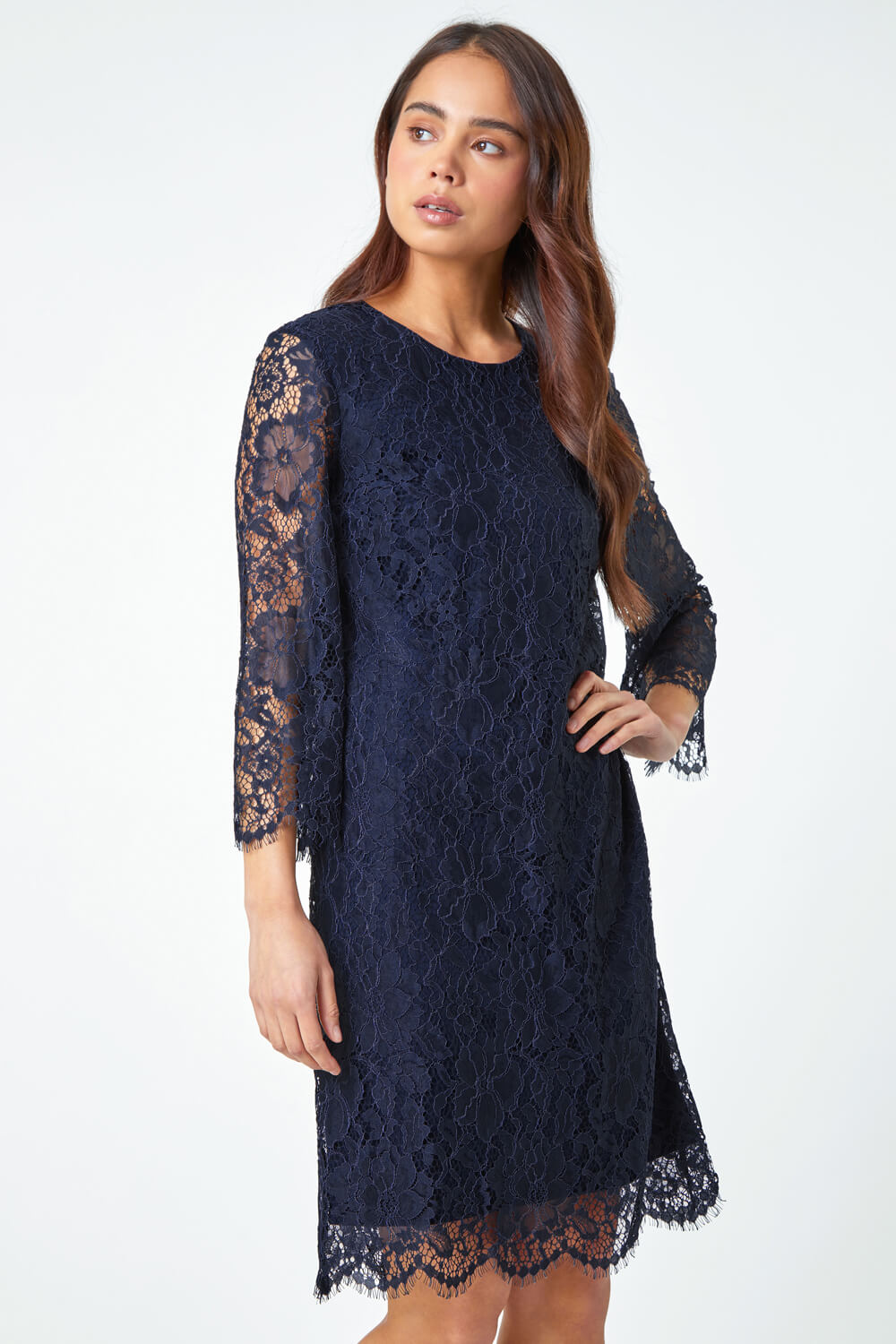 chinese dress ladies Eliza J Women's Petite Lace A-Line Mini Sleeveless Dress, Blue, 6