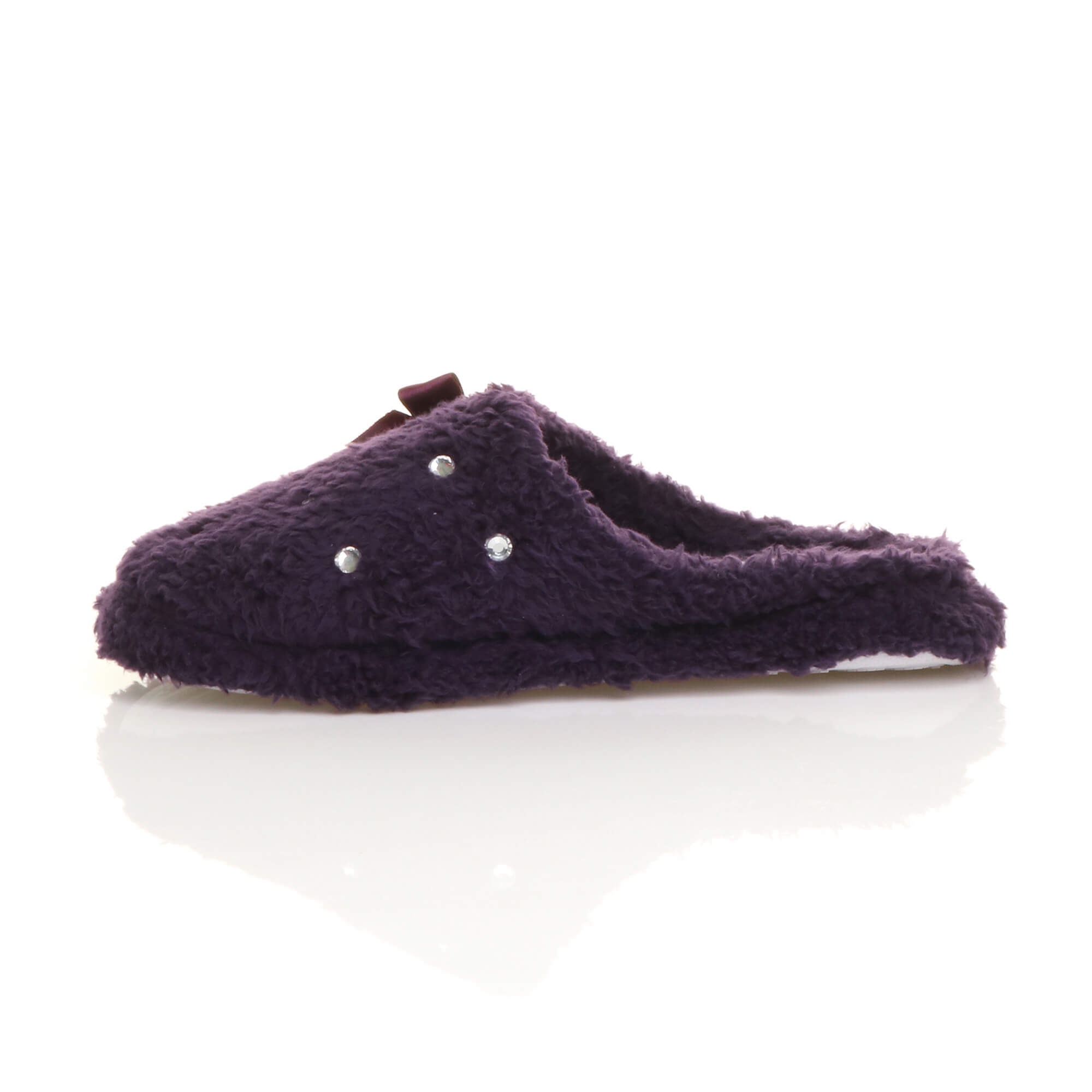 Purple Fleece Diamante Mules Slippers, Image 3 of 5
