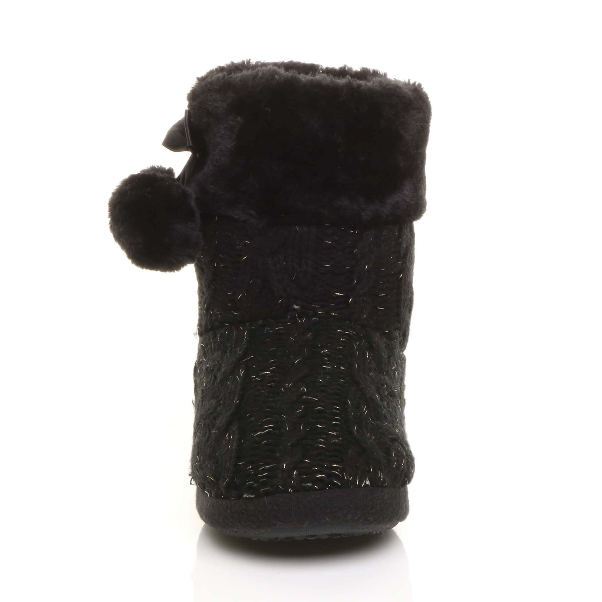 Black AJVANI Black Knitted Glitter Ankle Boot Slippers, Image 6 of 6