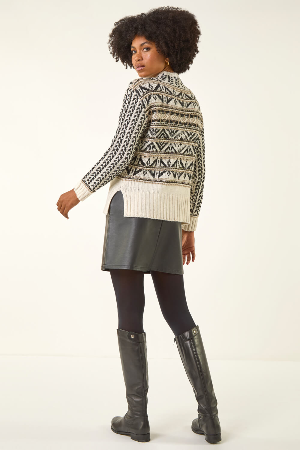 Beige Jacquard Stitch Knit Jumper, Image 4 of 5