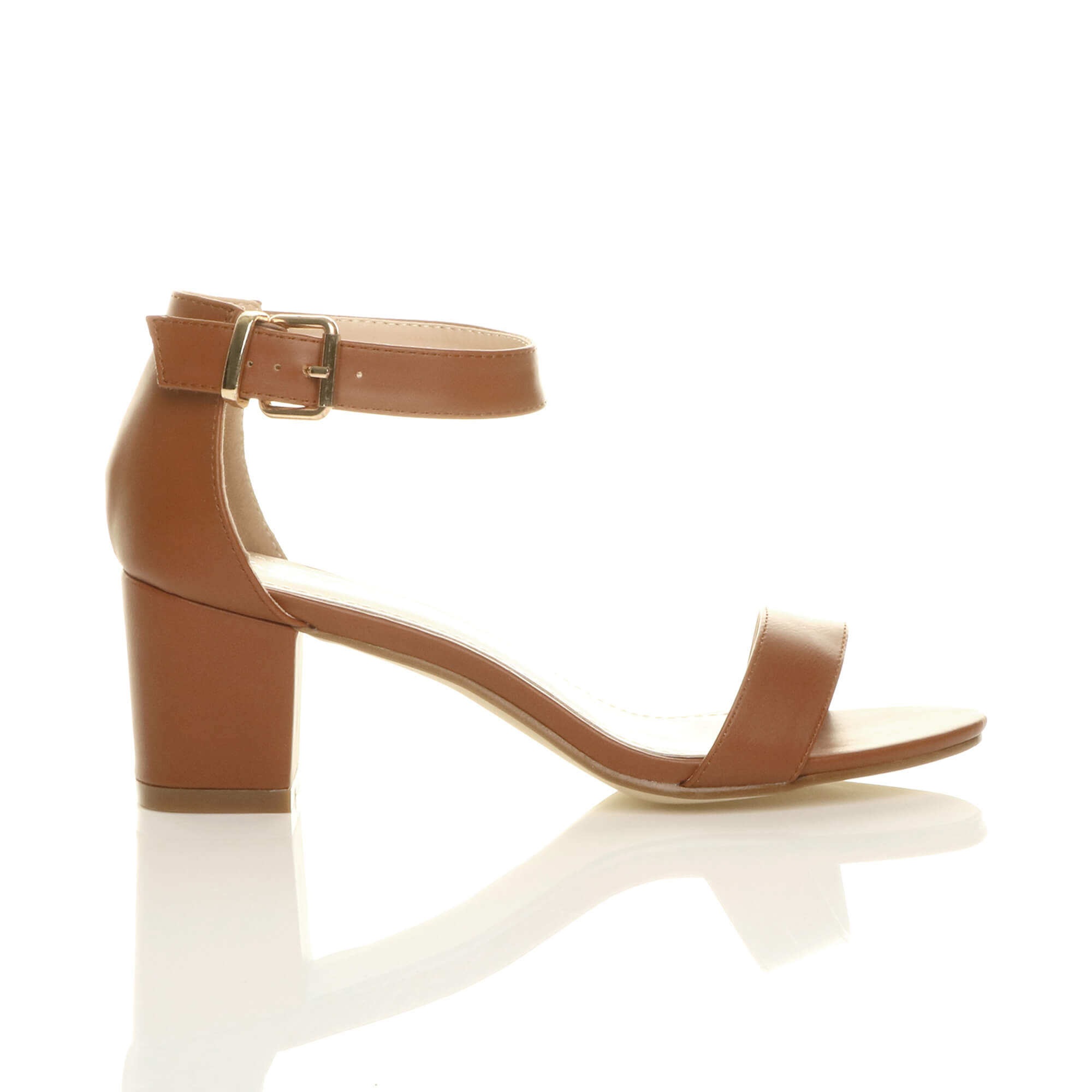 Tan AJVANI Tan Mid Block Heel Ankle Strap Sandals, Image 2 of 6