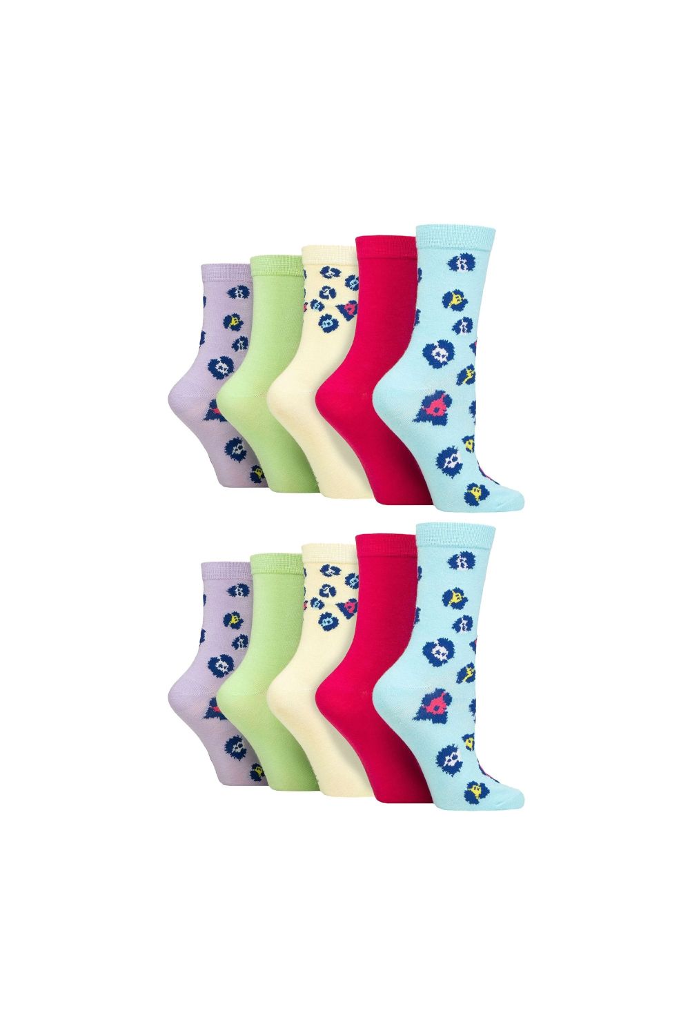 Multi 10 Pairs Bamboo Crew Socks with Patterns, Image 1 of 3
