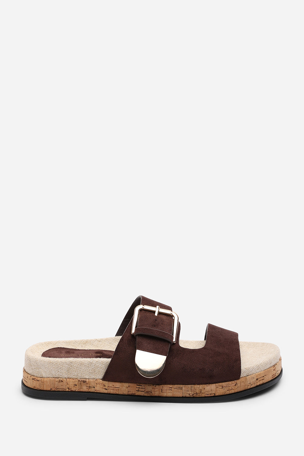 Dark Brown Avenue Buckle Footbed Suede Sandal, Image 2 of 6