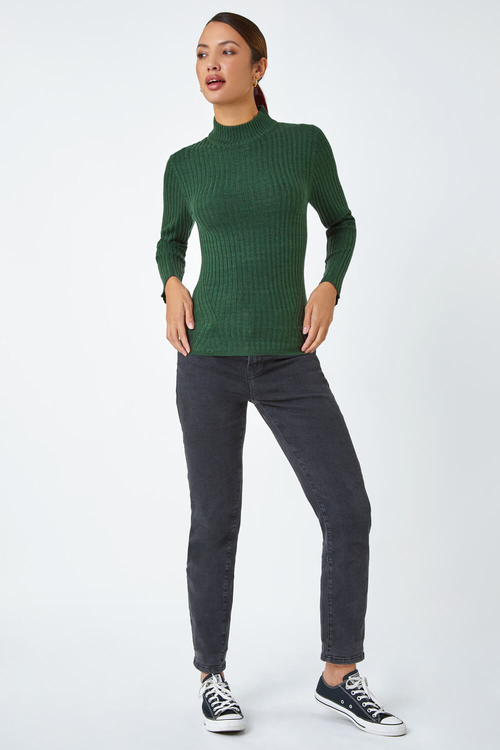 Forest Ribbed Knit Turtleneck Jumper, Image 5 of 5