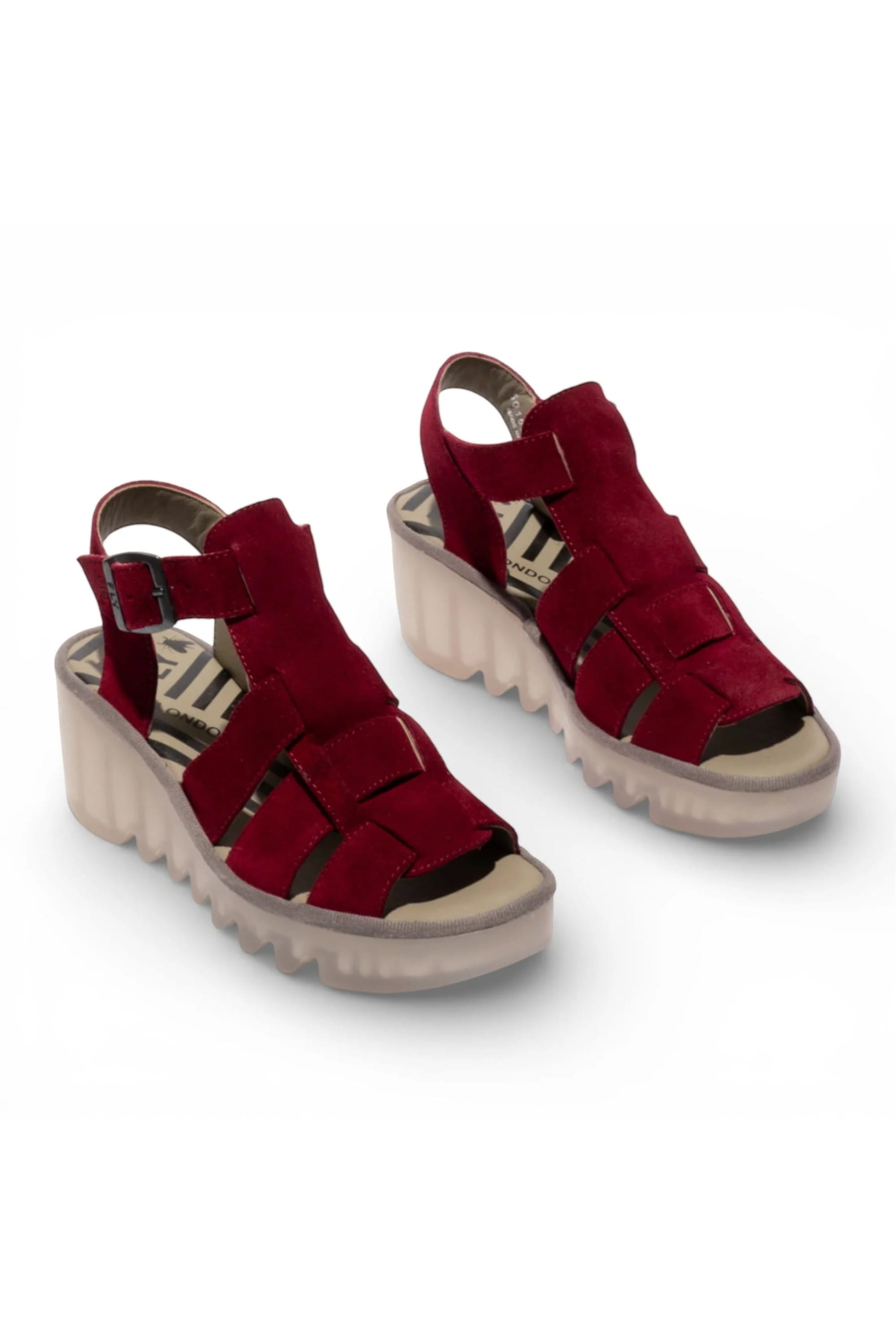 Red Womens Leather Wedge Sandals BAIC621FLY, Image 2 of 5