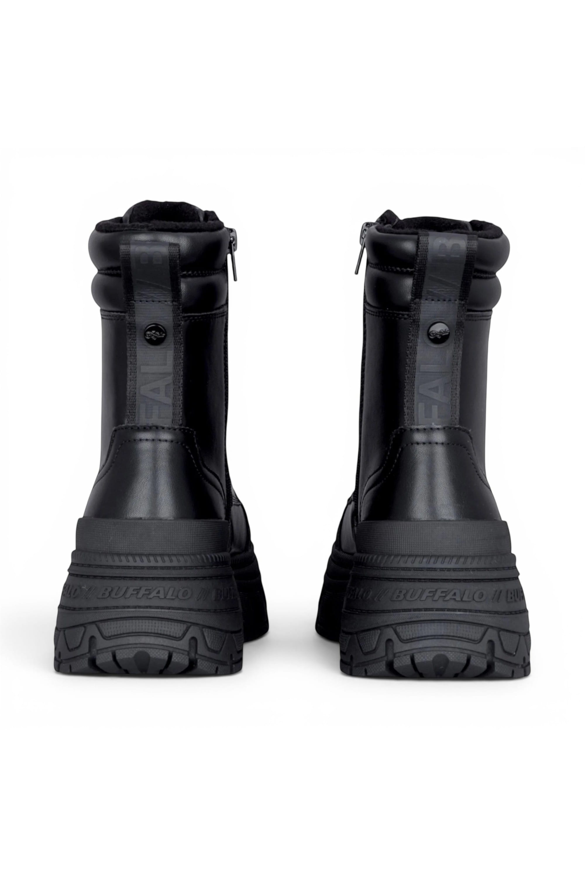 Black Womens Heel Mid High Combat Boots-Fusion, Image 6 of 7
