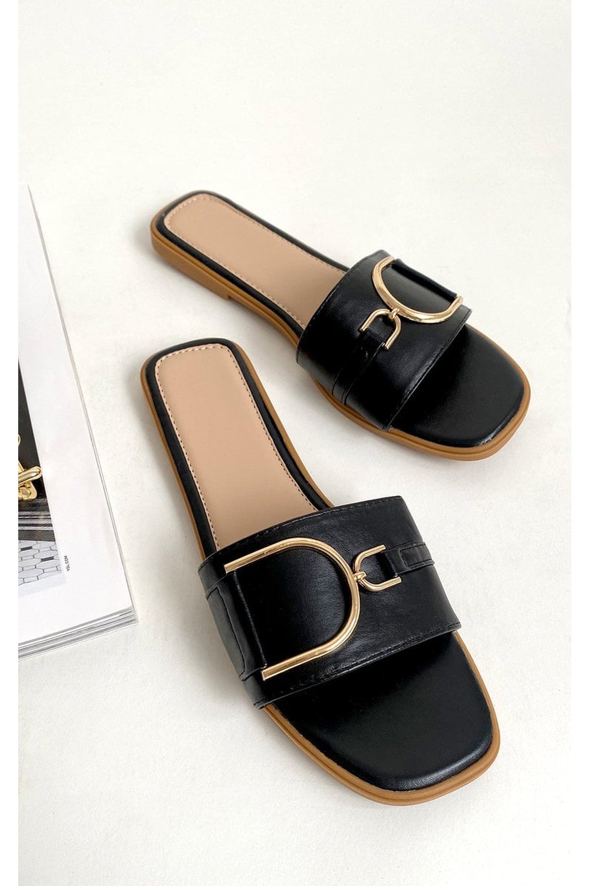Black iKrush Black Ashleigh Gold Detail Sliders, Image 7 of 8