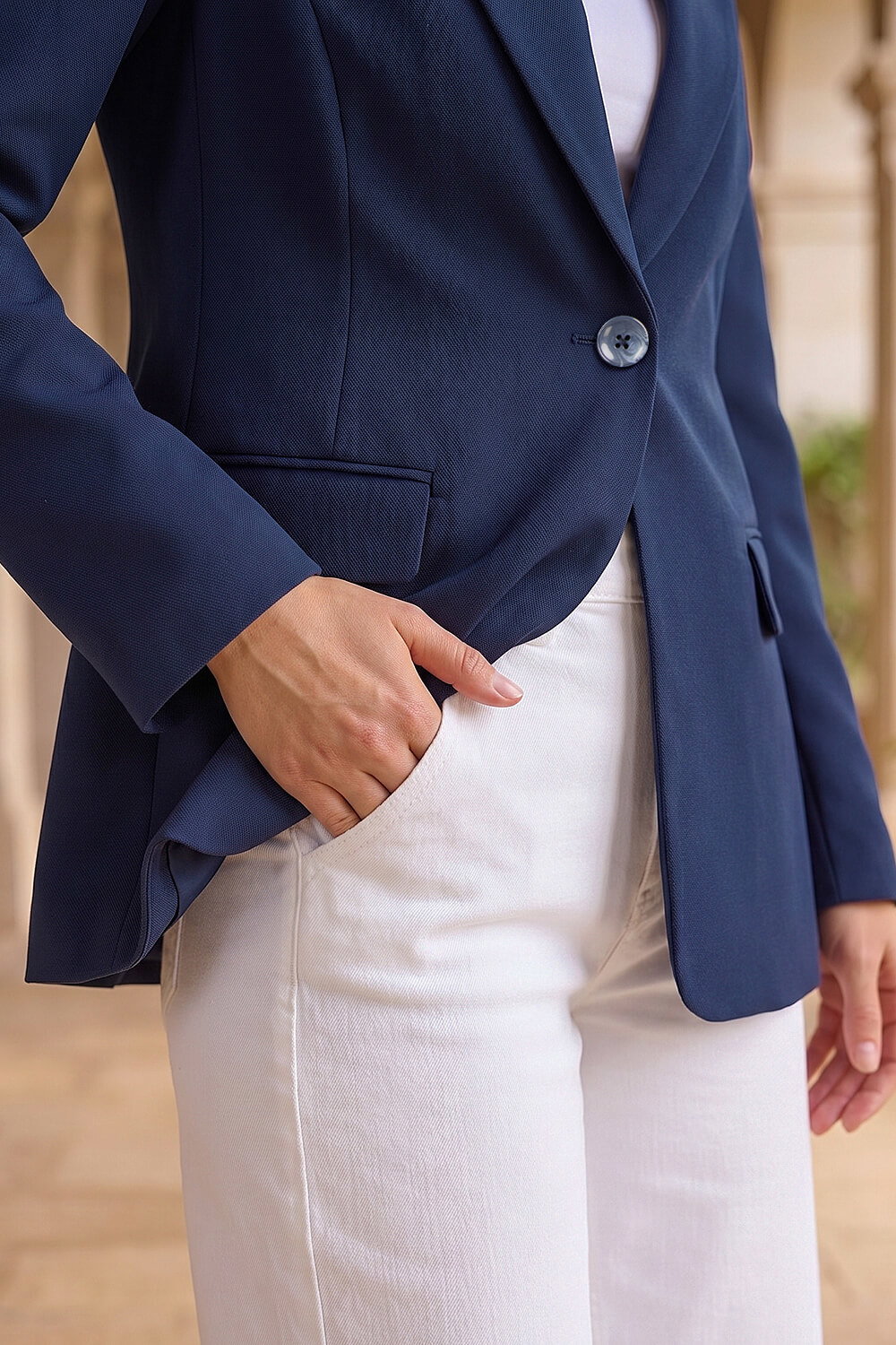 Navy Smart Longline Blazer, Image 5 of 4