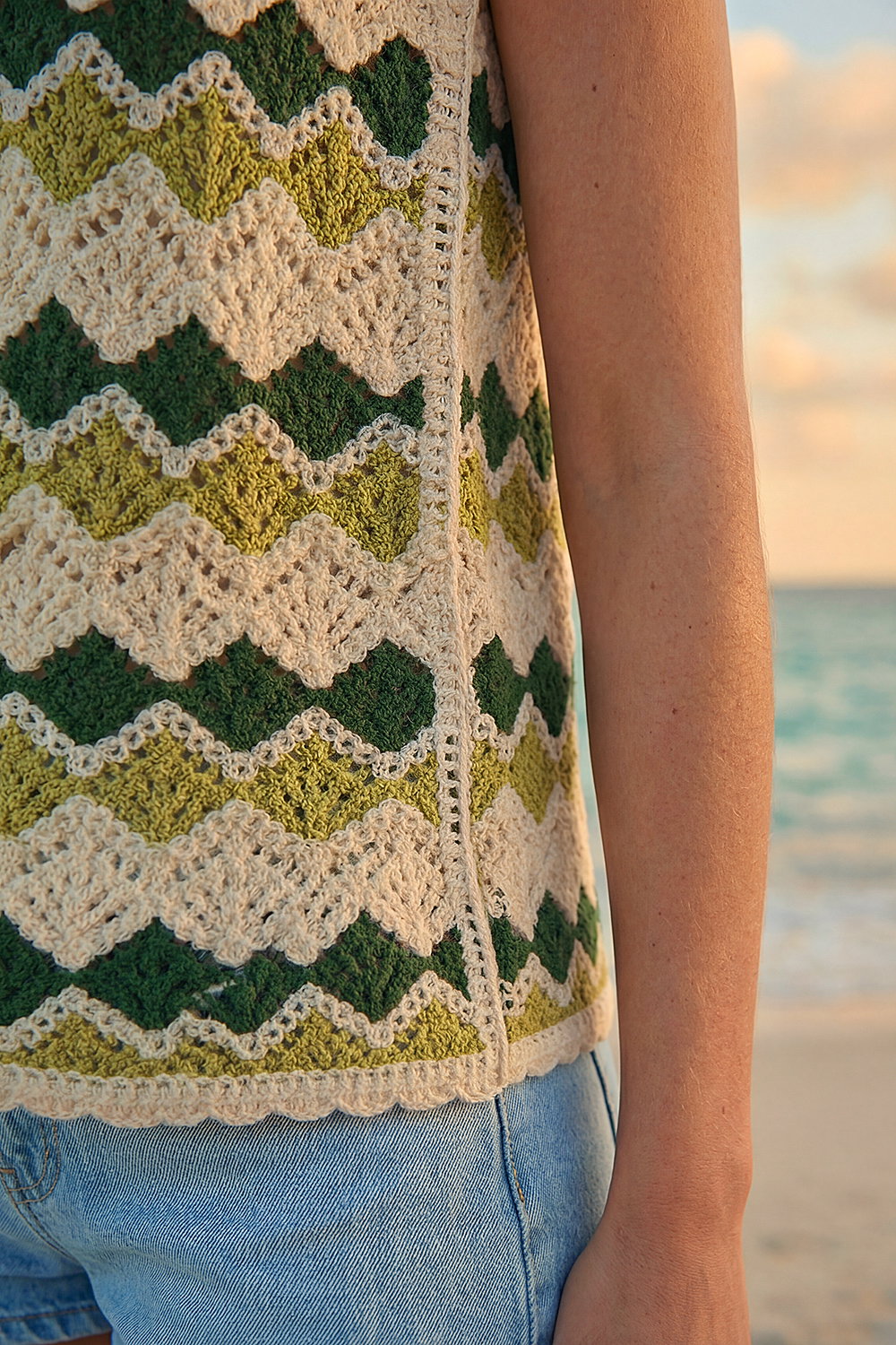 Green Wave Crochet Knit Vest, Image 5 of 4