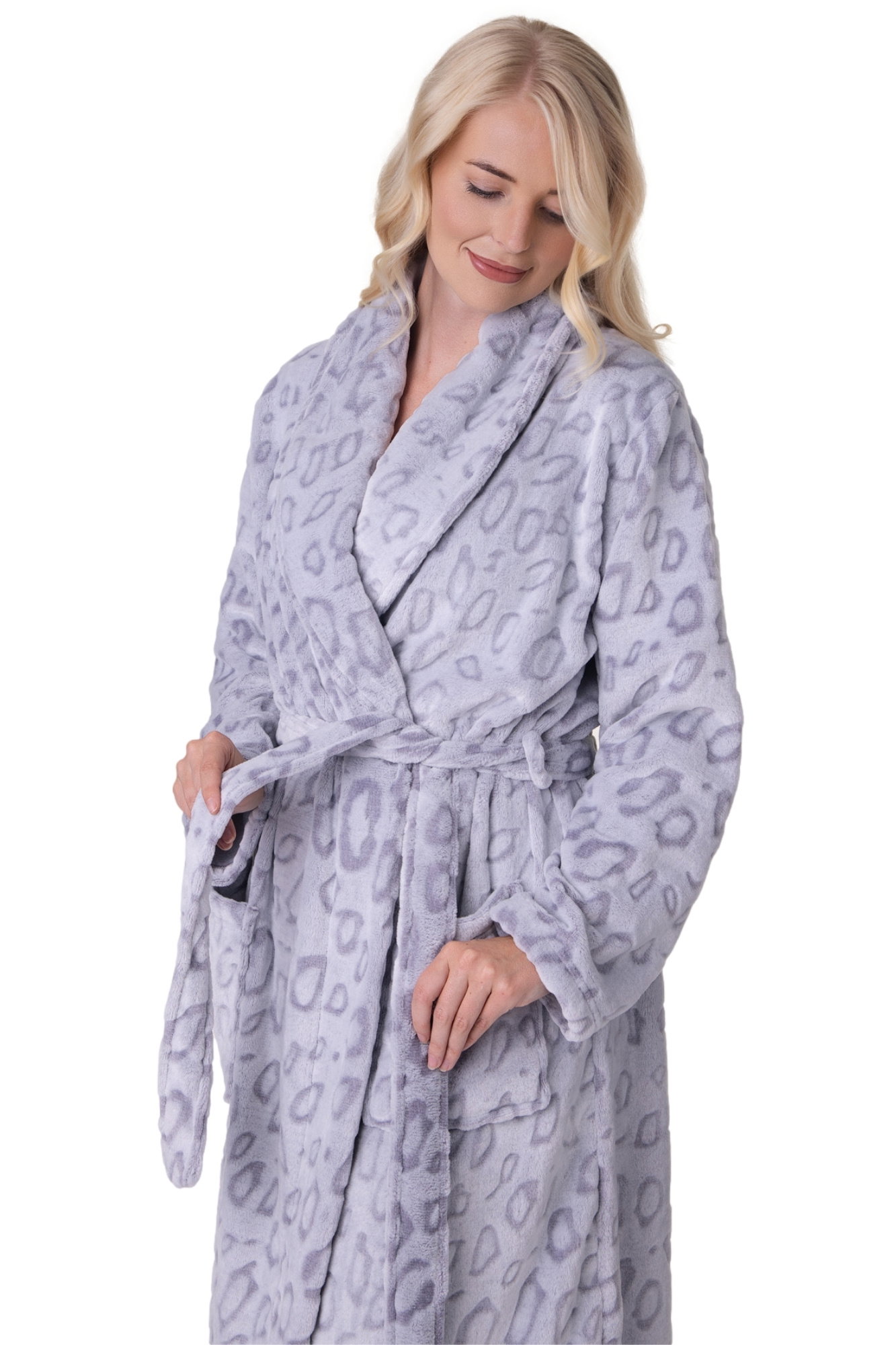 Grey Supersoft Printed Bathrobe, Image 5 of 5