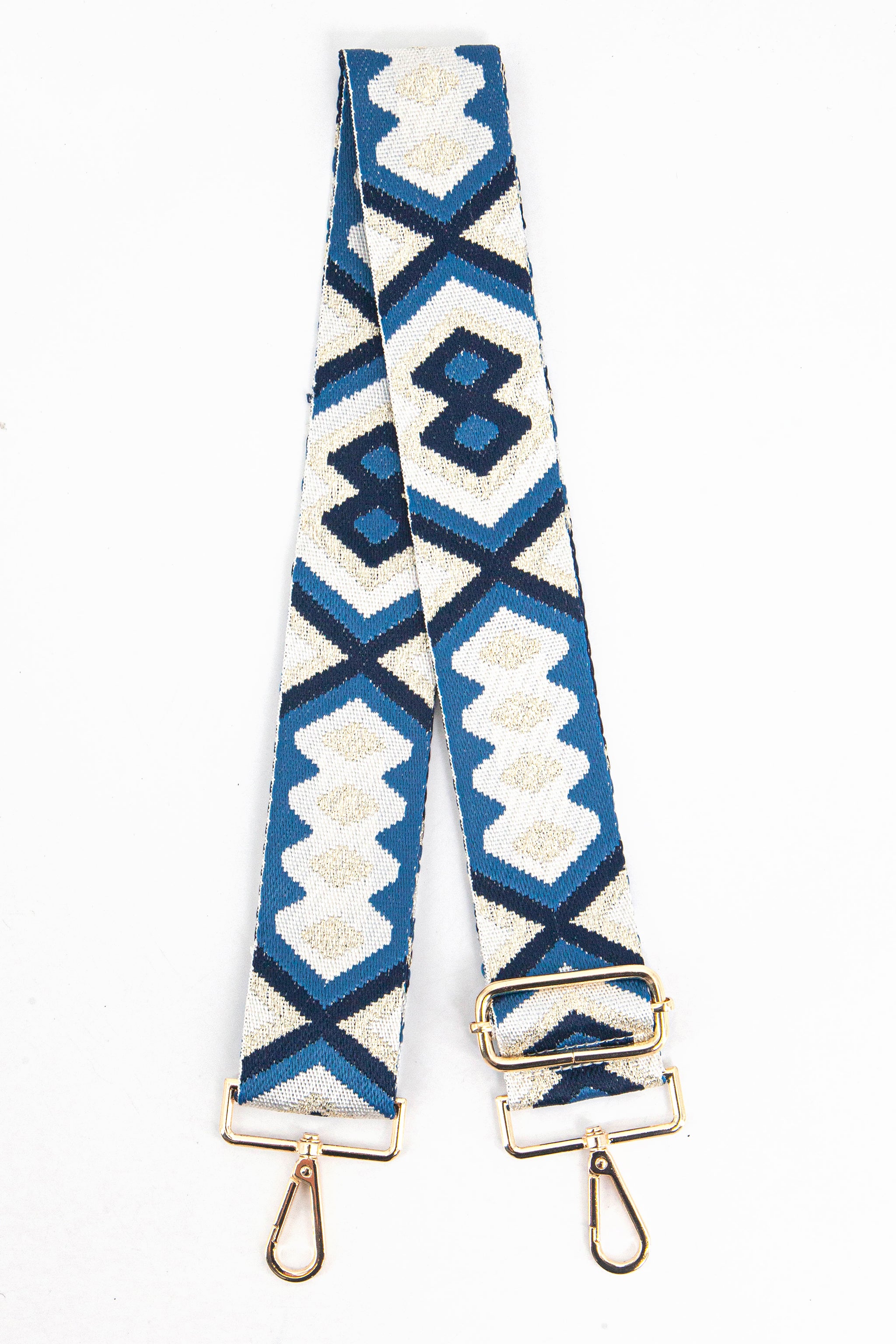 Blue Sarta Blue Metallic Aztec Woven Bag Strap, Image 1 of 4