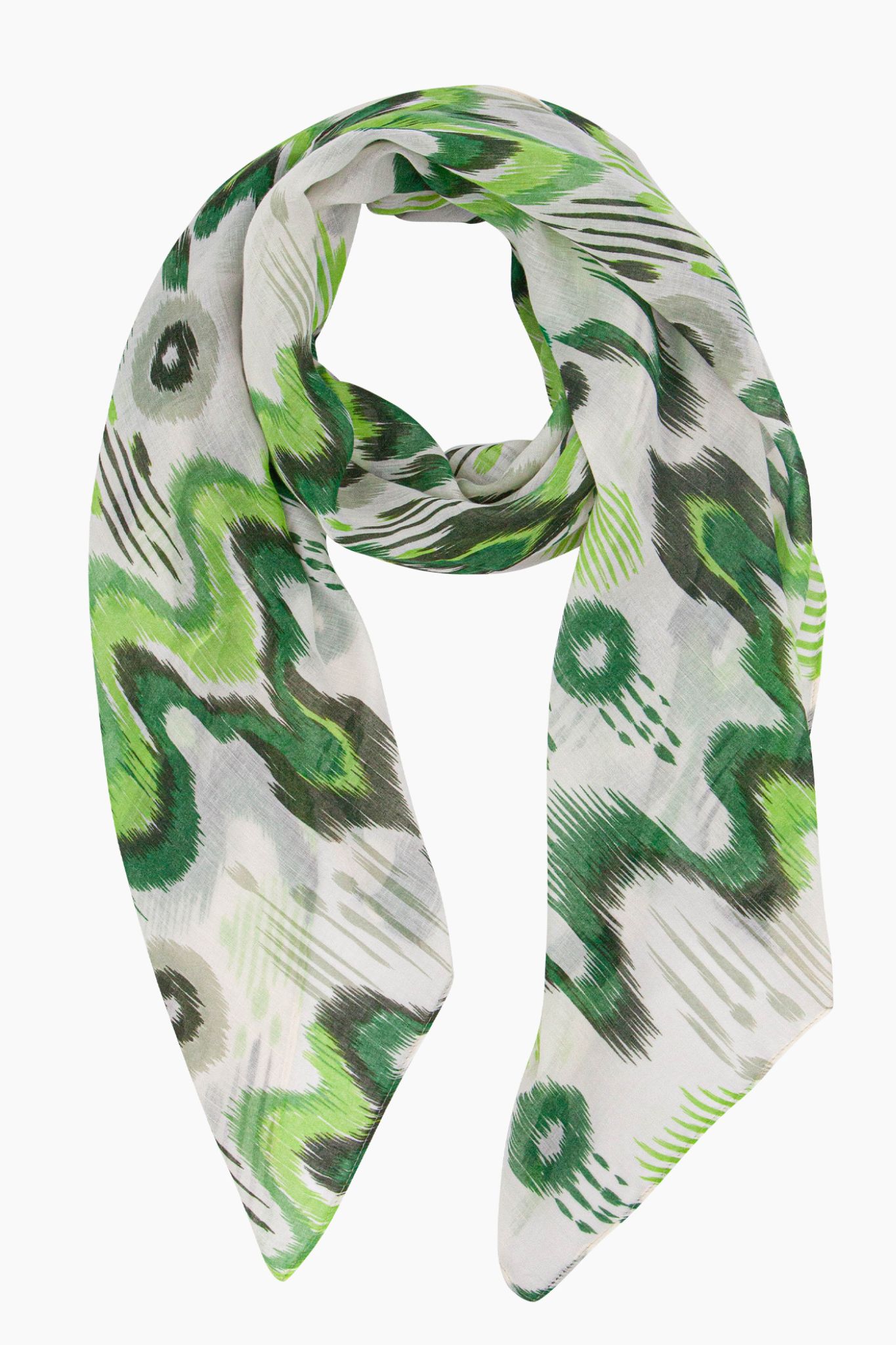 Green Sarta Green Abstract Ikat Lightweight Scarf, Image 1 of 3