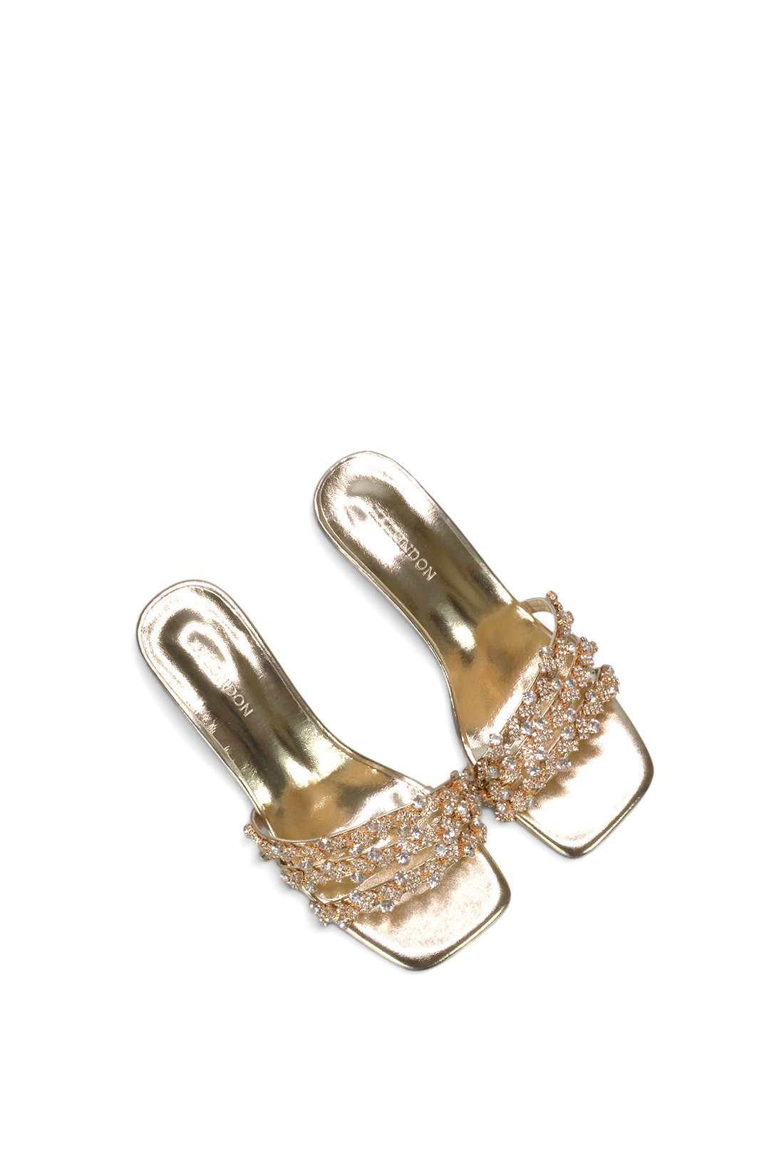 Gold 'Amara' Mid Stiletto Heel Diamante Strappy Heeled Mules, Image 6 of 6