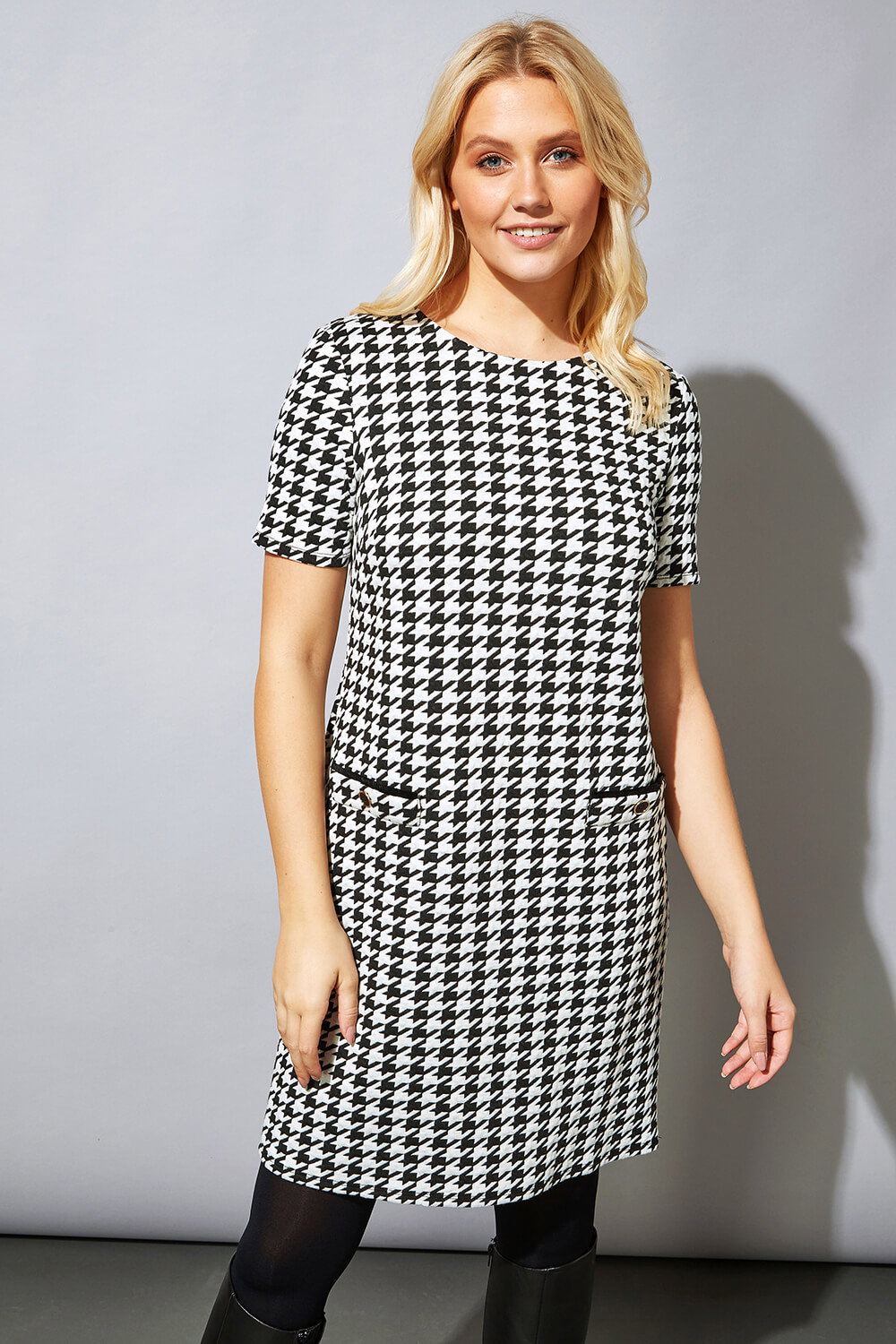 Black Houndstooth Check Shift Dress, Image 6 of 5