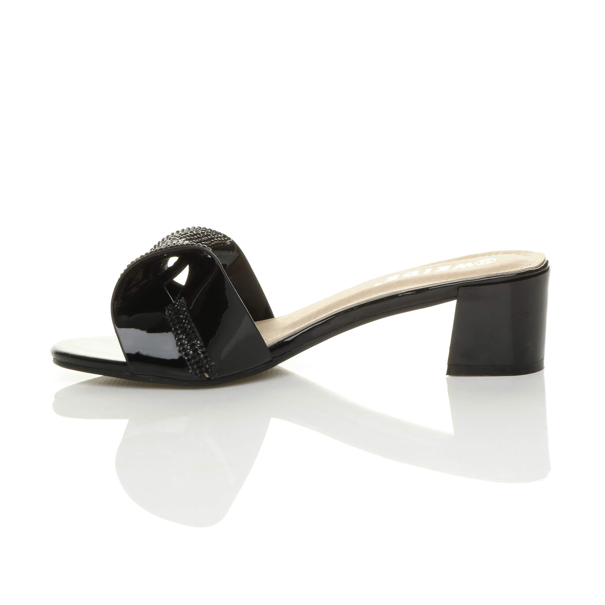 Mid Block Heel Diamante Bow Mules Sandals, Image 3 of 8