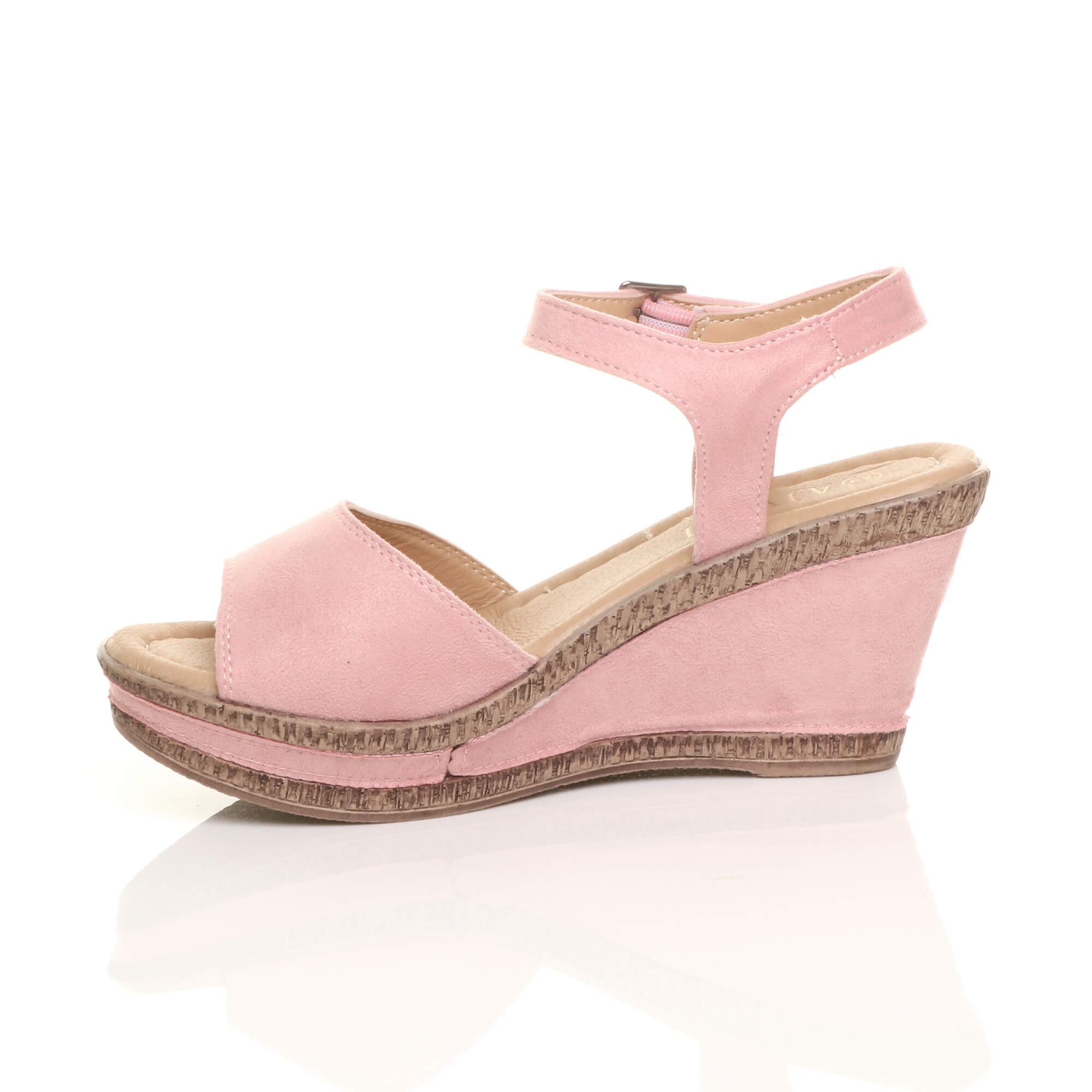 Light Pink AJVANI Light Pink High Wedge Heel Ankle Strap Cork Sandals, Image 3 of 6