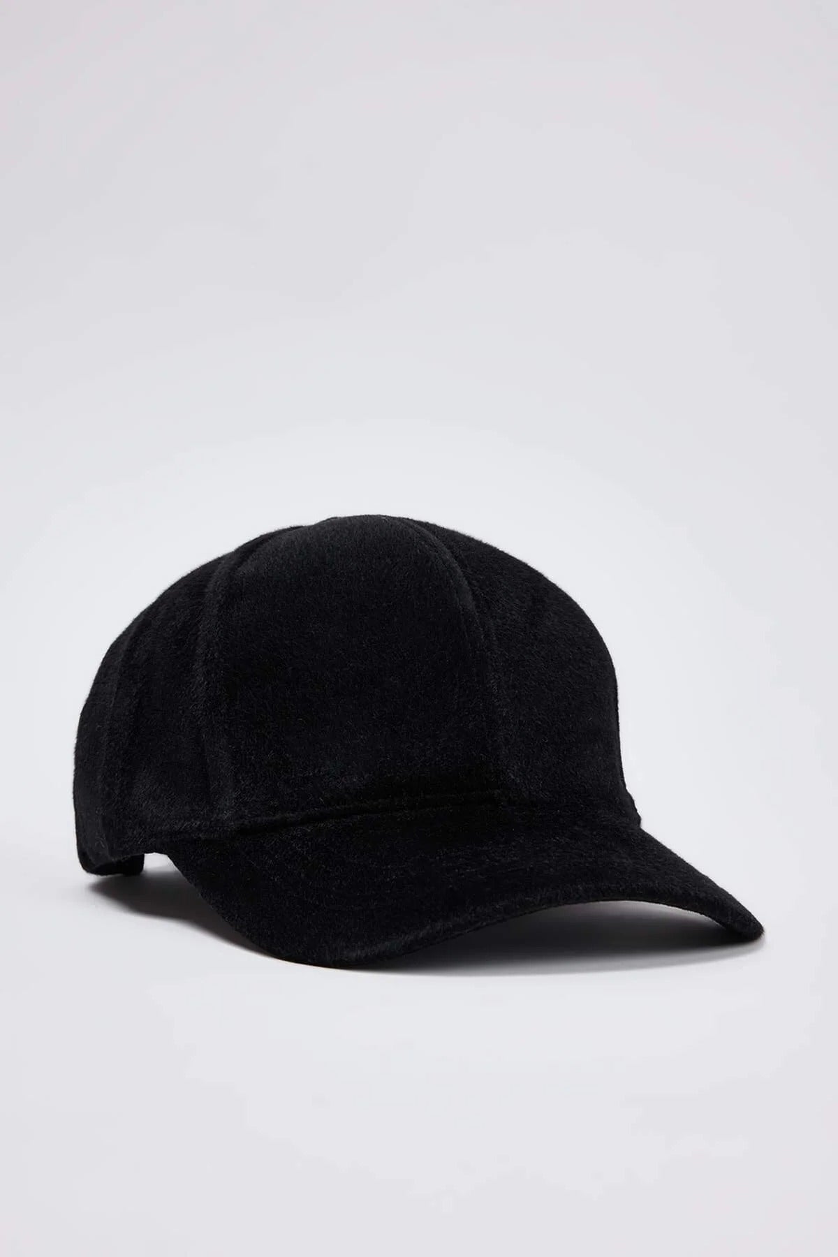 Black Brushed Cashmere Panelled Baseball Cap, Image 1 of 3