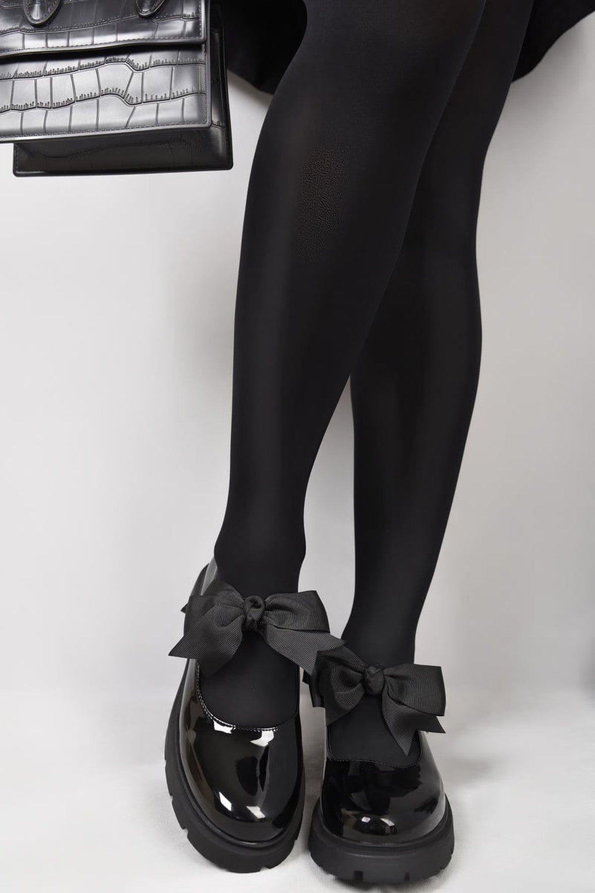 Black Taylee Chunky Sole Patent Ballet Flats With Bow Detail, Image 4 of 4