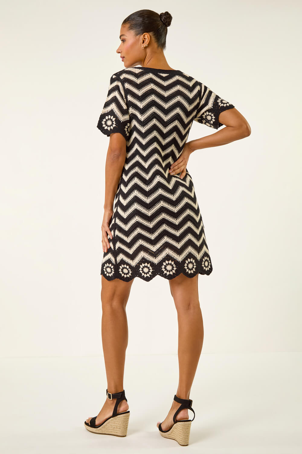 Black Zig Zag Crochet Shift Dress, Image 3 of 4
