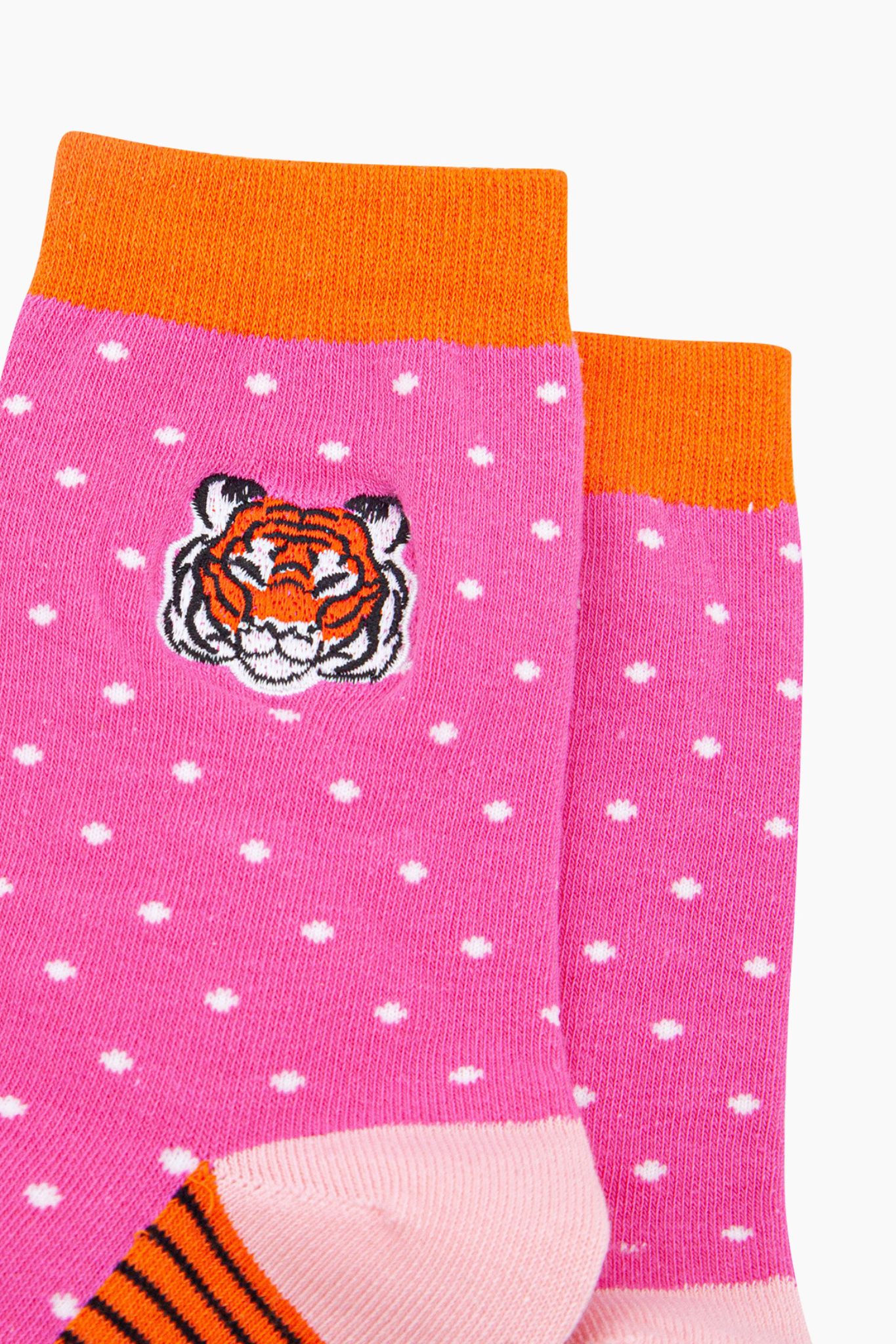 Pink Embroidered Tiger Combed Cotton Socks, Image 2 of 4