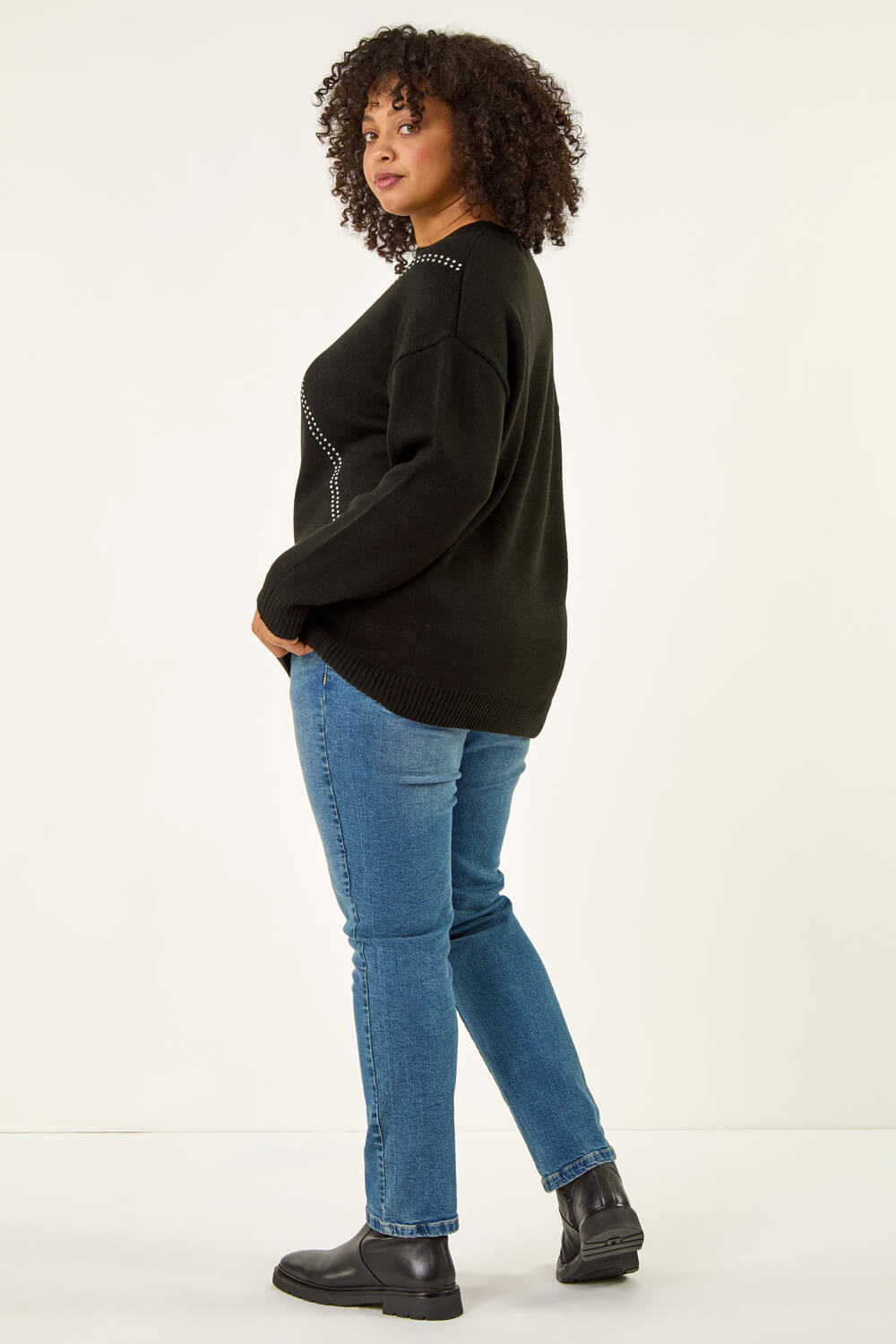 Black Curve Hotfix Knit Jumper, Image 4 of 5