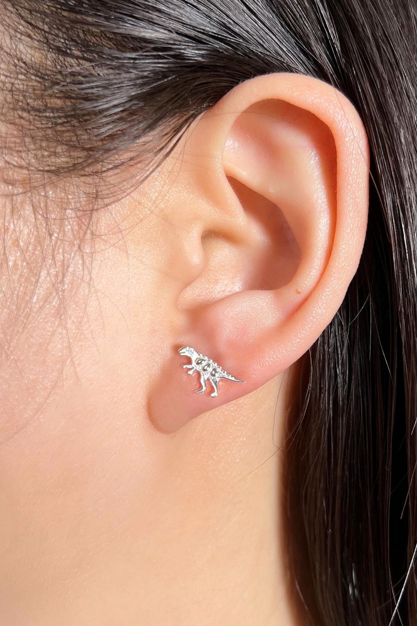 Silver Sterling Silver T-Rex Dinosaur Stud Earrings, Image 2 of 4